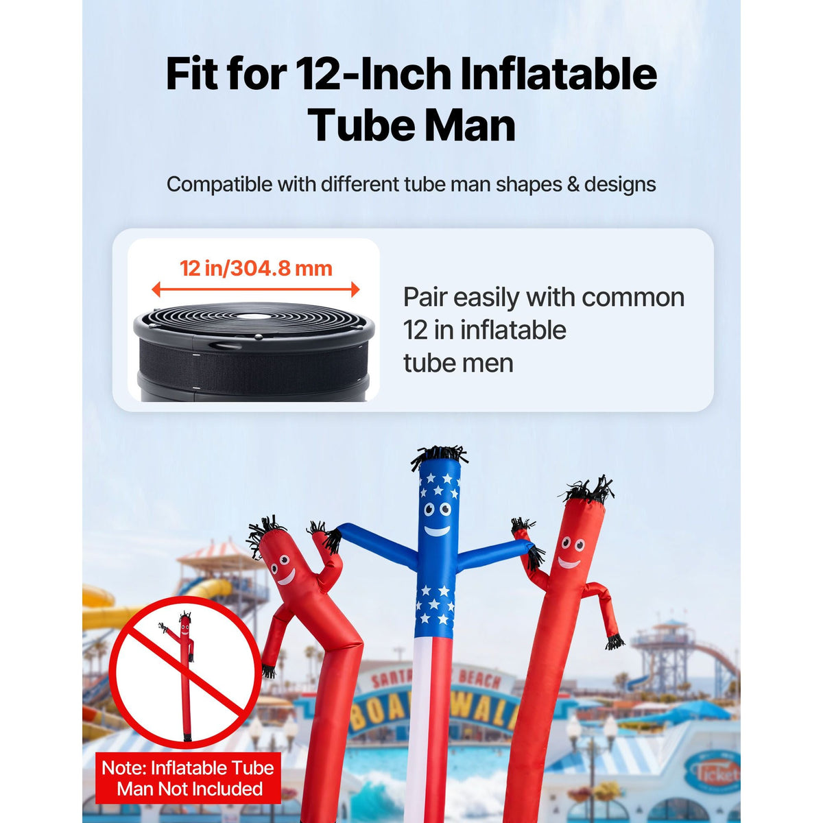 Inflatable Tube Man Blower, 1/2 HP 370W, PP Blower Fan for Wacky Waving Tube Guy, IPX3 Waterproof, Fits 12-Inch Diameter Outdoor Arm Swing Wind Flying Puppet Dancer, Inflatable Not Included