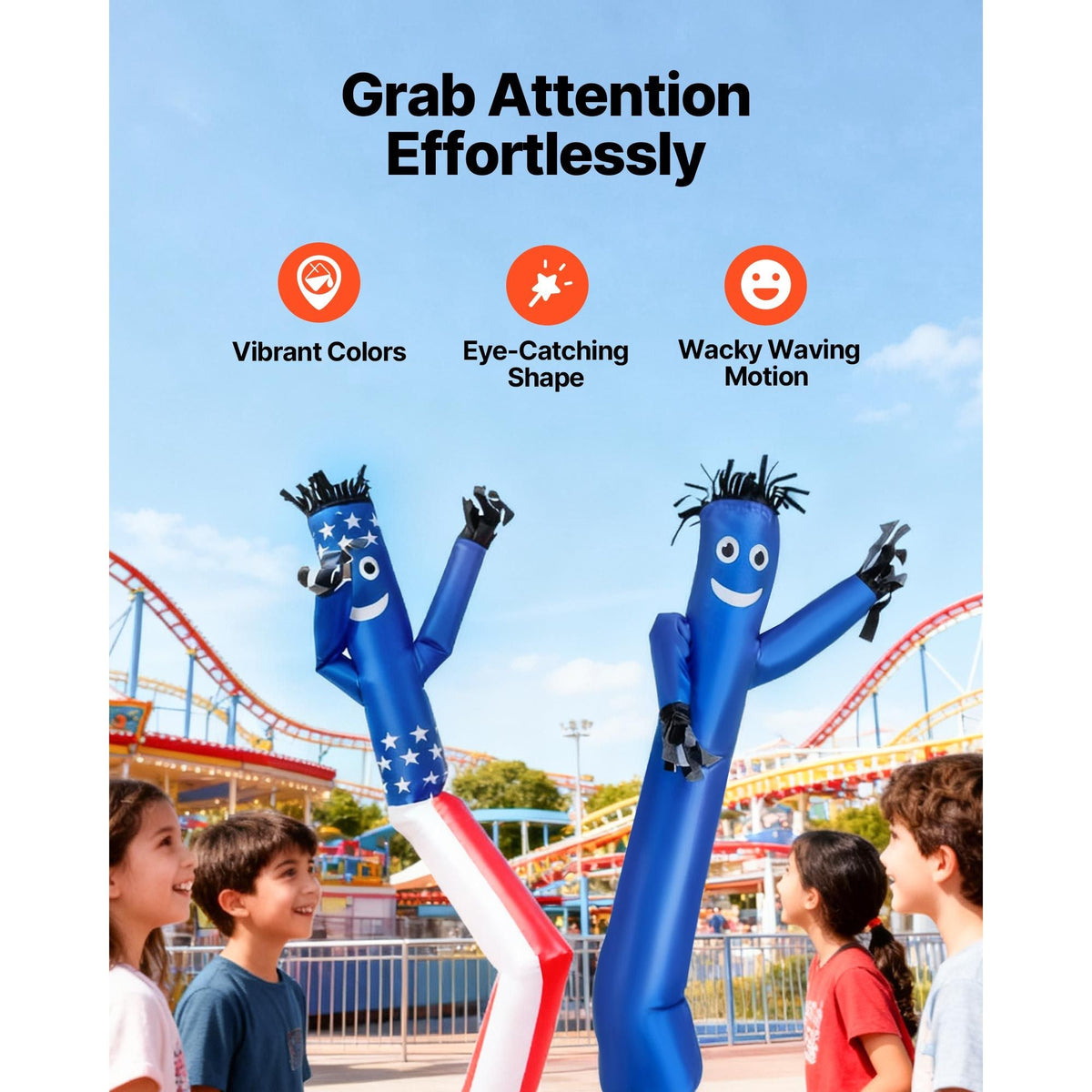 Inflatable Tube Man with Blower, 6 ft Tall, Wacky Waving Wind Flying Inflatable Dancing Tube Guy with 1/15 HP IPX3 Waterproof Blower Fan, for Outdoor Advertising Business Store Party Decoration