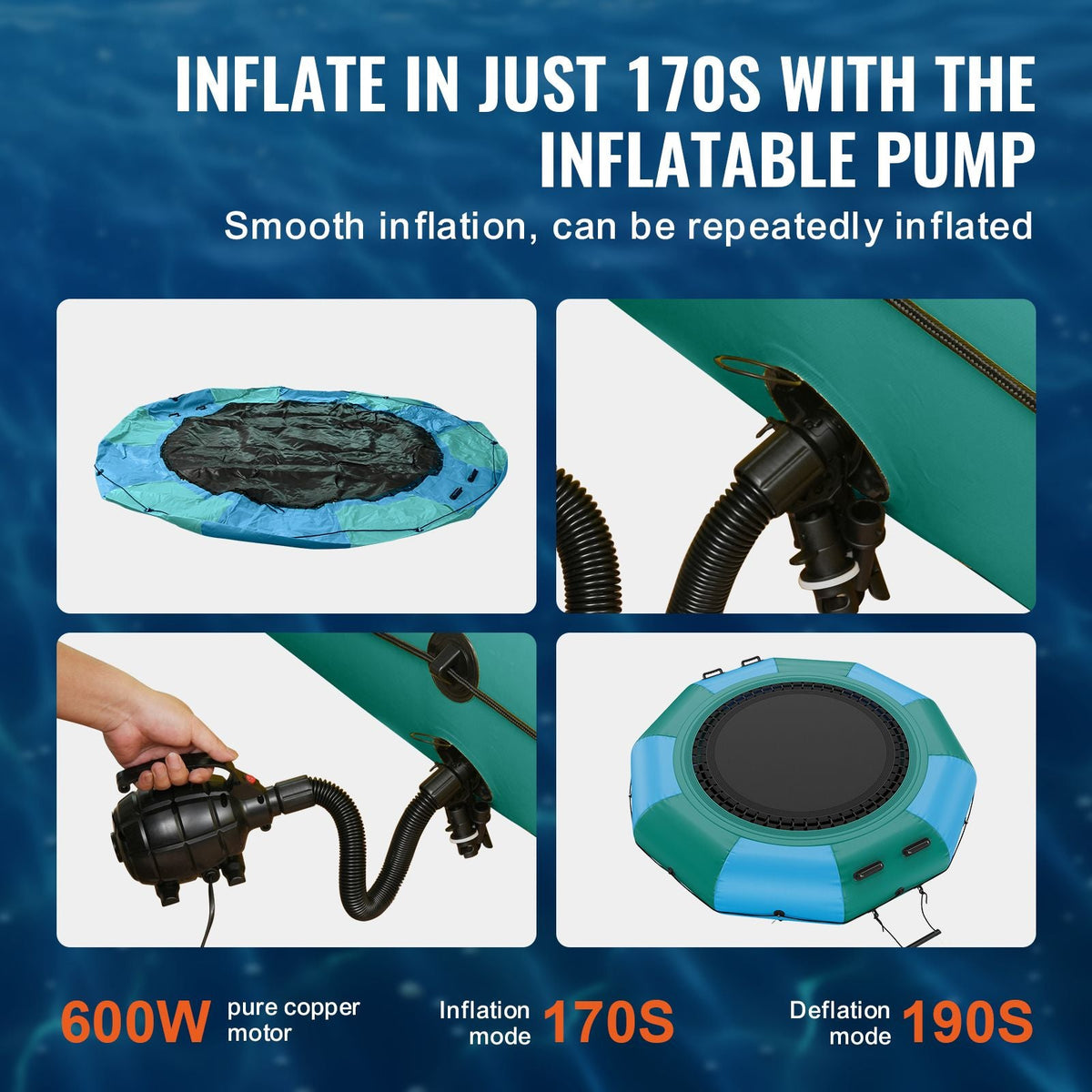 Inflatable Water Bouncer, 10ft Recreational Water Trampoline, Portable Bounce Swim Platform with 3-Step Ladder & Electric Air Pump, Kids Adults Floating Rebounder for Pool, Lake, Water Sports