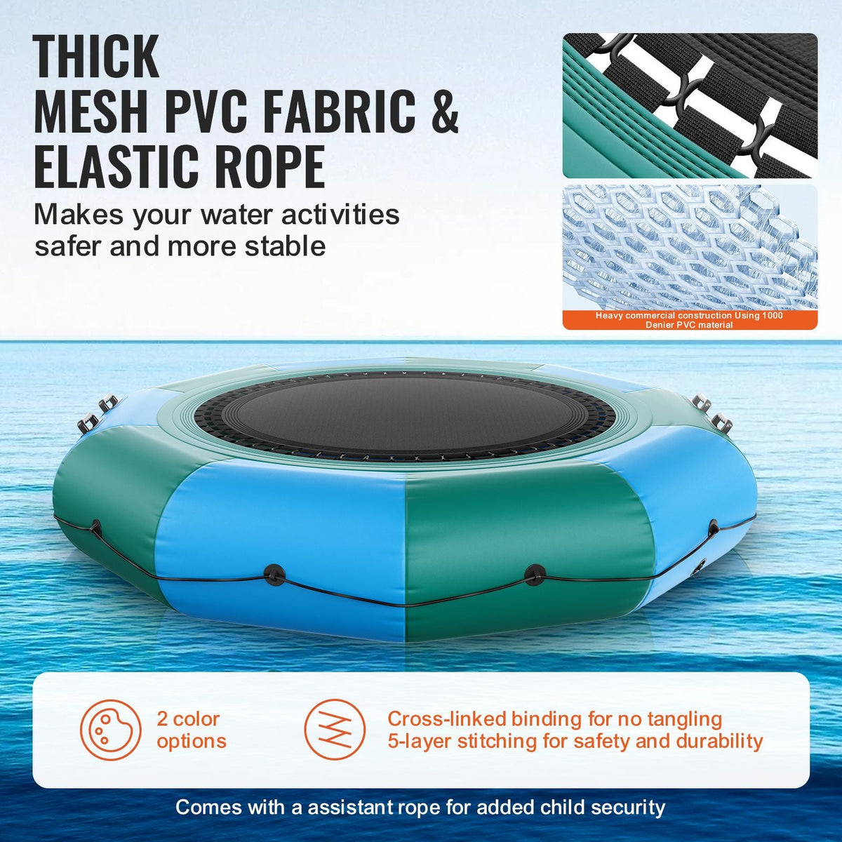 Inflatable Water Bouncer, 10ft Recreational Water Trampoline, Portable Bounce Swim Platform with 3-Step Ladder & Electric Air Pump, Kids Adults Floating Rebounder for Pool, Lake, Water Sports