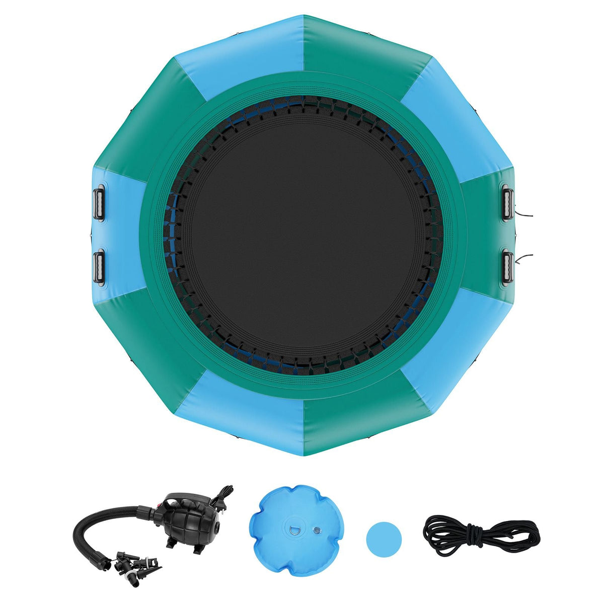 Inflatable Water Bouncer, 10ft Recreational Water Trampoline, Portable Bounce Swim Platform with 3-Step Ladder & Electric Air Pump, Kids Adults Floating Rebounder for Pool, Lake, Water Sports