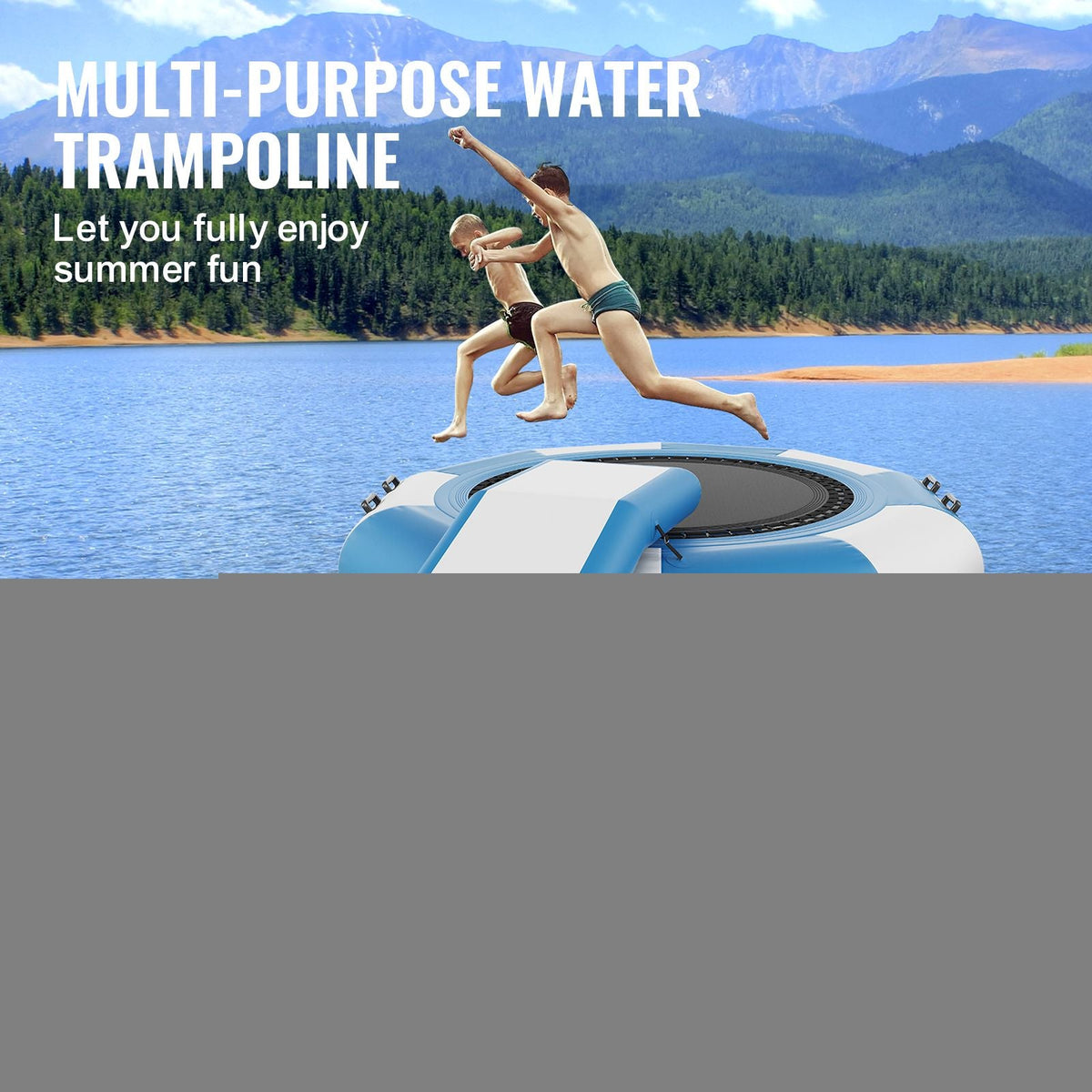 Inflatable Water Bouncer, 10ft Recreational Water Trampoline, Portable Bounce Swim Platform with Slide, 3-Step Ladder & Electric Air Pump, Kid Adult Floating Rebounder for Pool Lake Water Sports