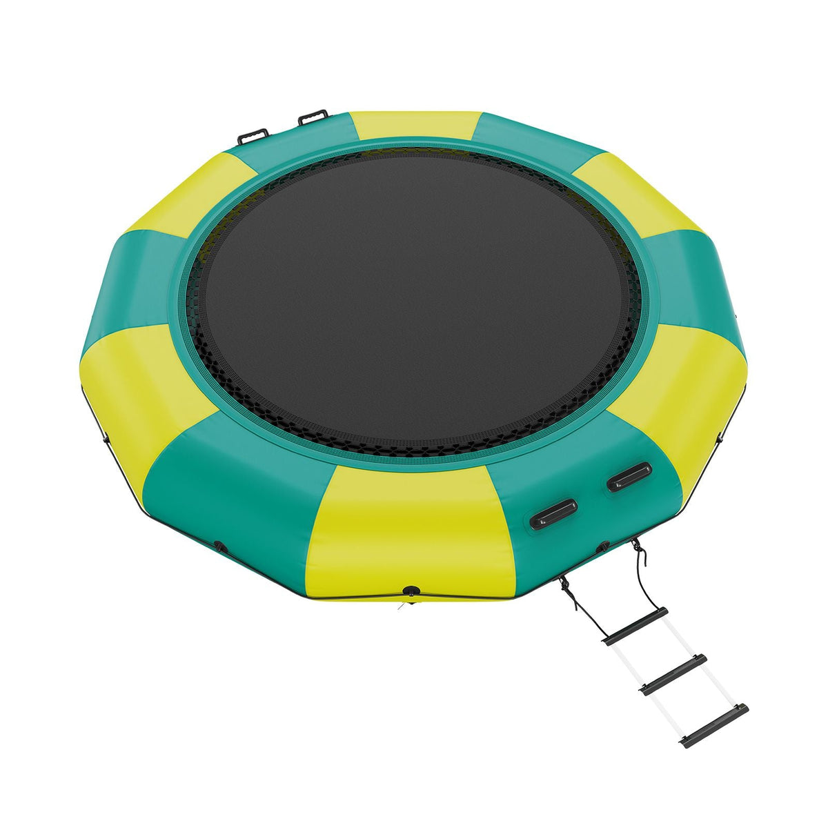 Inflatable Water Bouncer, 12ft Recreational Water Trampoline, Portable Bounce Swim Platform with 3-Step Ladder & Electric Air Pump, Kids Adults Floating Rebounder for Pool, Lake, Water Sports