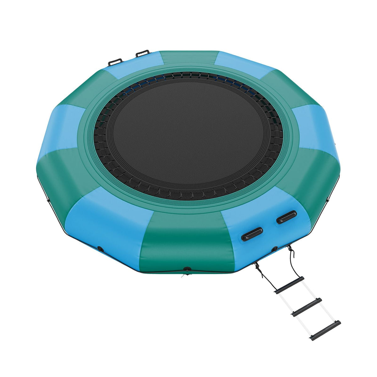 Inflatable Water Bouncer, 12ft Recreational Water Trampoline, Portable Bounce Swim Platform with 3-Step Ladder & Electric Air Pump, Kids Adults Floating Rebounder for Pool, Lake, Water Sports