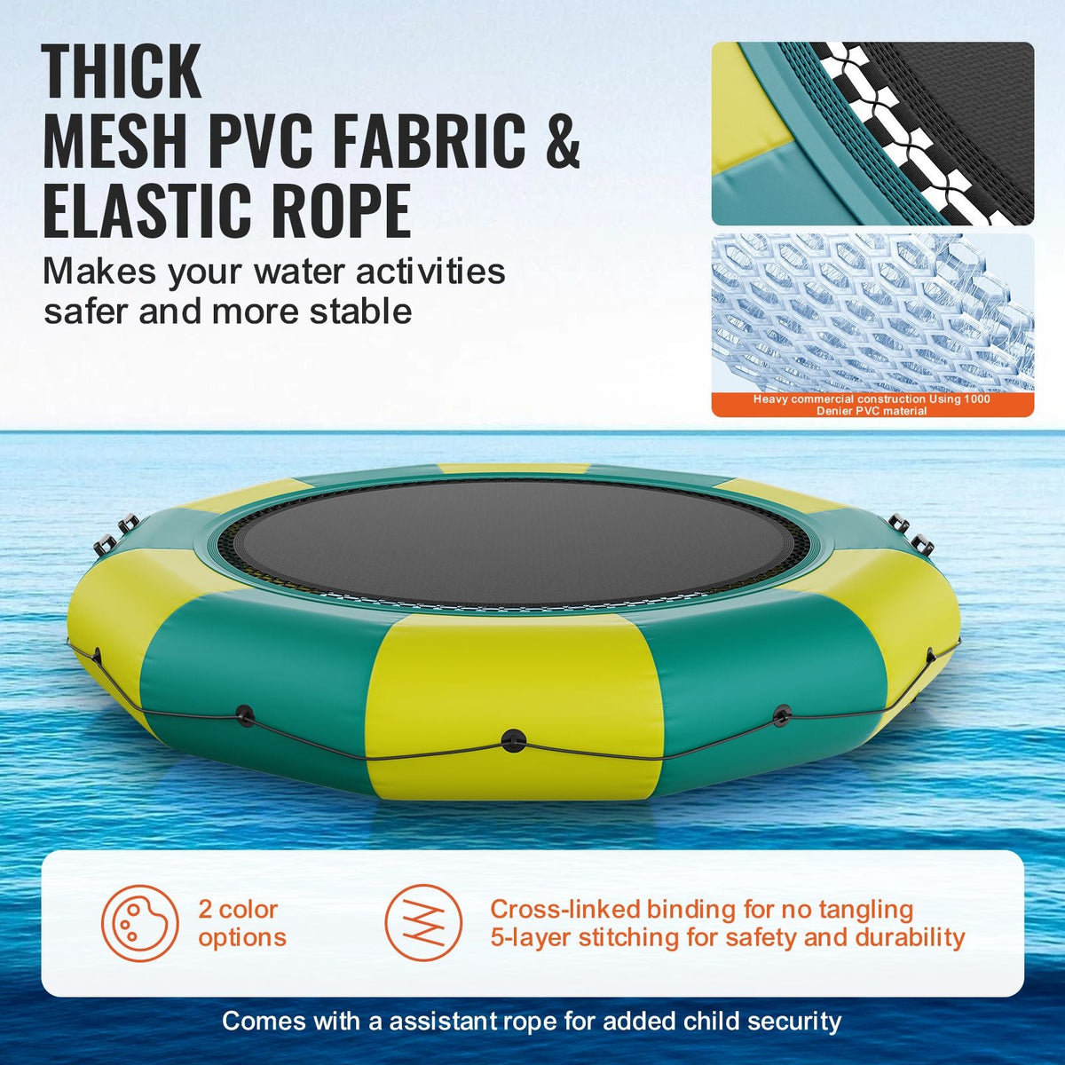 Inflatable Water Bouncer, 12ft Recreational Water Trampoline, Portable Bounce Swim Platform with 3-Step Ladder & Electric Air Pump, Kids Adults Floating Rebounder for Pool, Lake, Water Sports