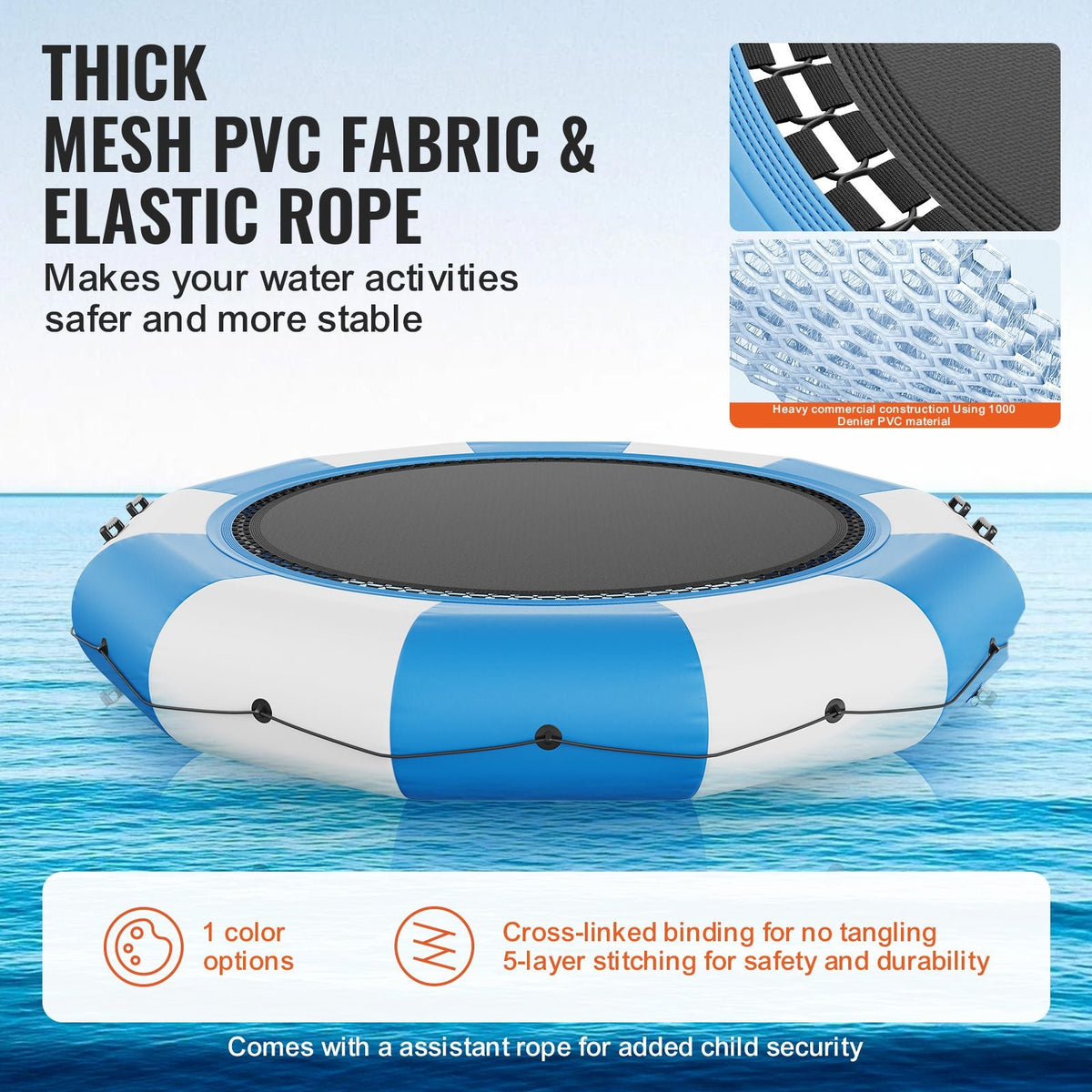 Inflatable Water Bouncer, 13ft Recreational Water Trampoline, Portable Bounce Swim Platform with 3-Step Ladder & Electric Air Pump, Kids Adults Floating Rebounder for Pool, Lake, Water Sports