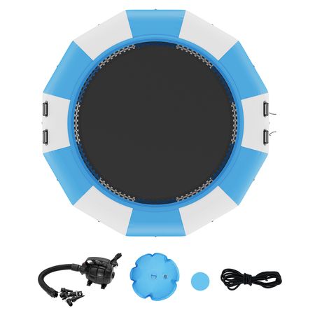 Inflatable Water Bouncer, 13ft Recreational Water Trampoline, Portable Bounce Swim Platform with 3-Step Ladder & Electric Air Pump, Kids Adults Floating Rebounder for Pool, Lake, Water Sports