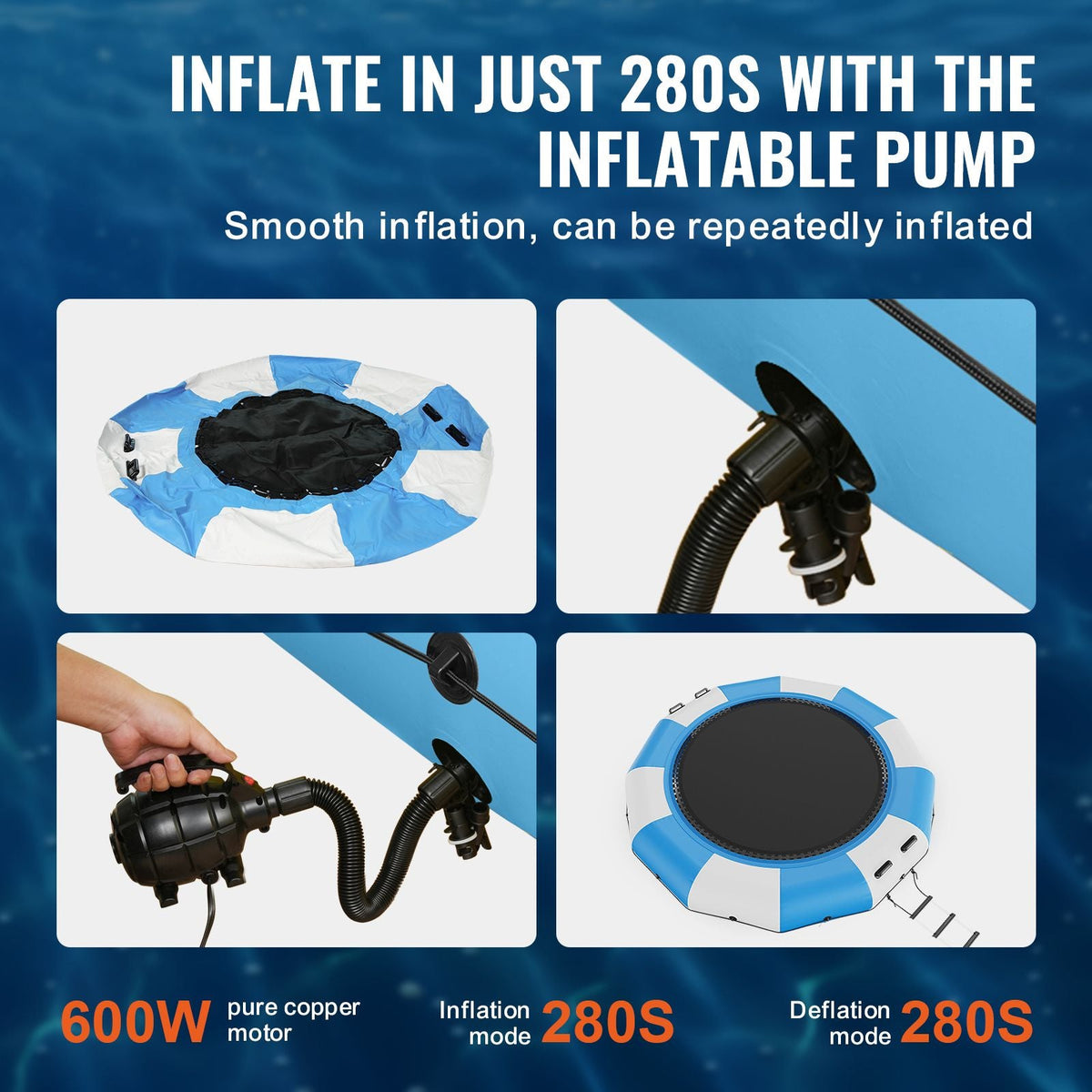 Inflatable Water Bouncer, 13ft Recreational Water Trampoline, Portable Bounce Swim Platform with 3-Step Ladder & Electric Air Pump, Kids Adults Floating Rebounder for Pool, Lake, Water Sports