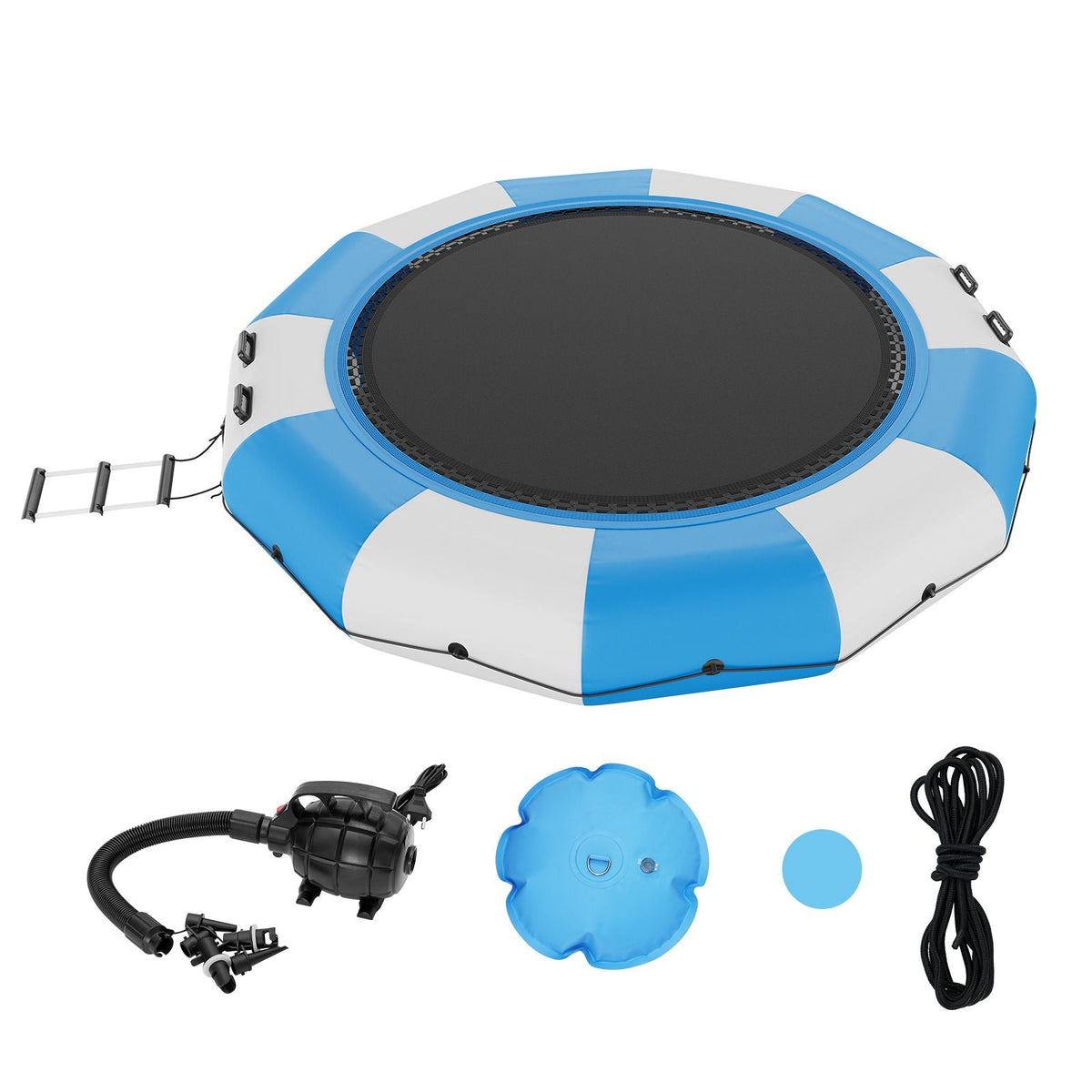 Inflatable Water Bouncer, 13ft Recreational Water Trampoline, Portable Bounce Swim Platform with 3-Step Ladder & Electric Air Pump, Kids Adults Floating Rebounder for Pool, Lake, Water Sports