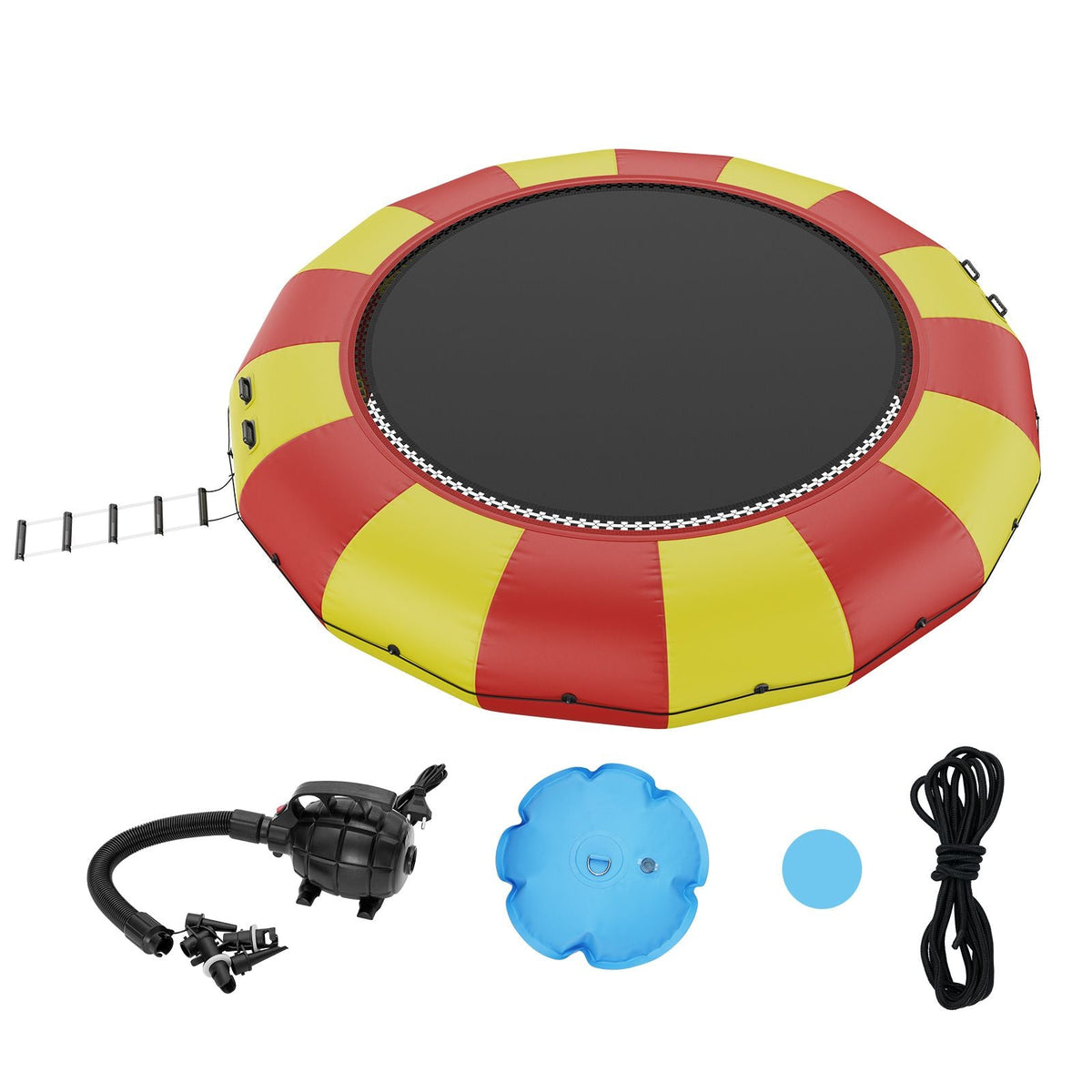 Inflatable Water Bouncer, 17ft Recreational Water Trampoline, Portable Bounce Swim Platform with 5-Step Ladder & Electric Air Pump, Kids Adults Floating Rebounder for Pool, Lake, Water Sports