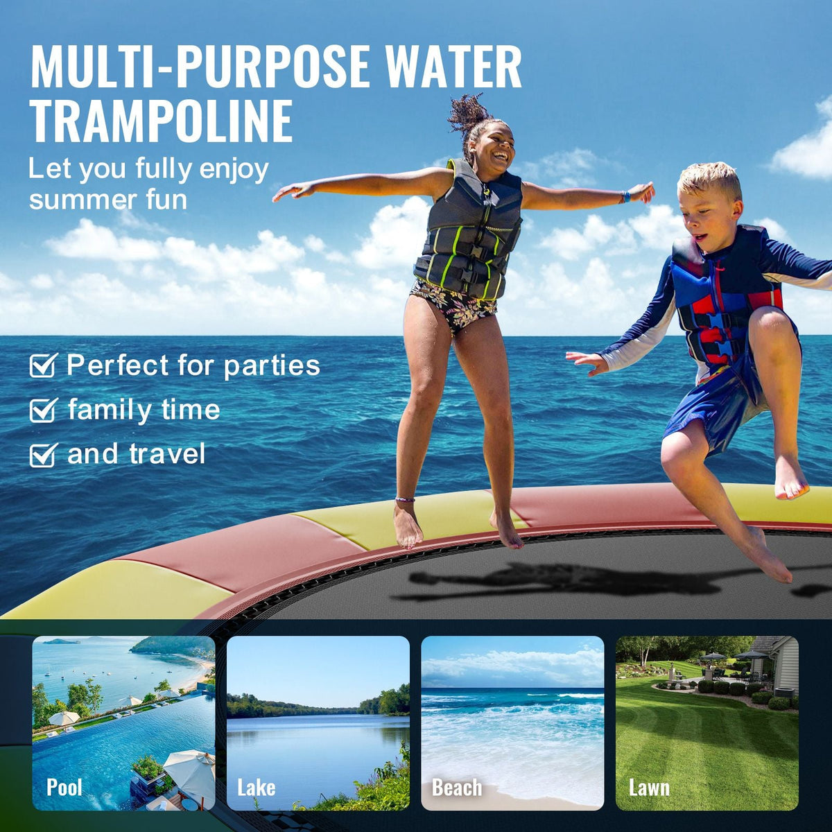 Inflatable Water Bouncer, 17ft Recreational Water Trampoline, Portable Bounce Swim Platform with 5-Step Ladder & Electric Air Pump, Kids Adults Floating Rebounder for Pool, Lake, Water Sports