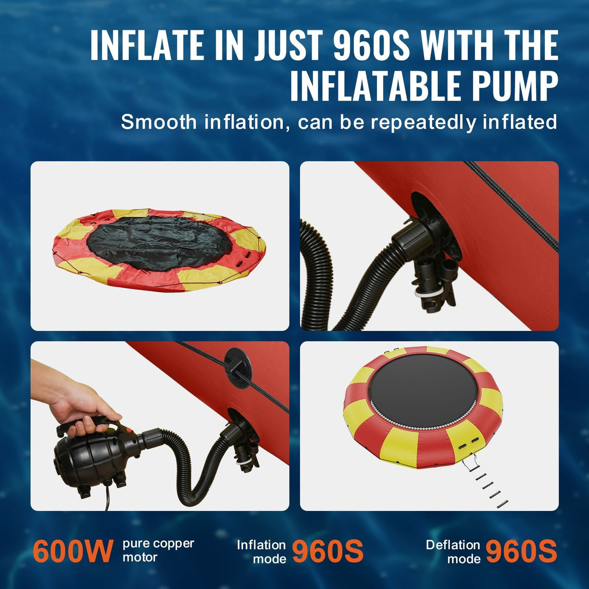 Inflatable Water Bouncer, 17ft Recreational Water Trampoline, Portable Bounce Swim Platform with 5-Step Ladder & Electric Air Pump, Kids Adults Floating Rebounder for Pool, Lake, Water Sports