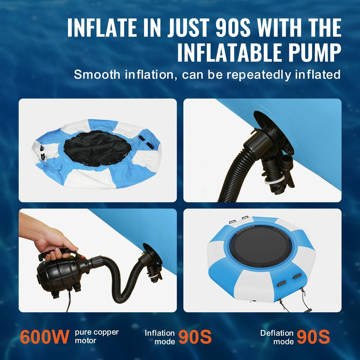 Inflatable Water Bouncer, 6.5ft Recreational Water Trampoline, Portable Bounce Swim Platform with 3-Step Ladder & Electric Air Pump, Kids Adults Floating Rebounder for Pool, Lake, Water Sports