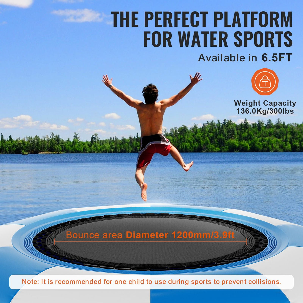 Inflatable Water Bouncer, 6.5ft Recreational Water Trampoline, Portable Bounce Swim Platform with 3-Step Ladder & Electric Air Pump, Kids Adults Floating Rebounder for Pool, Lake, Water Sports