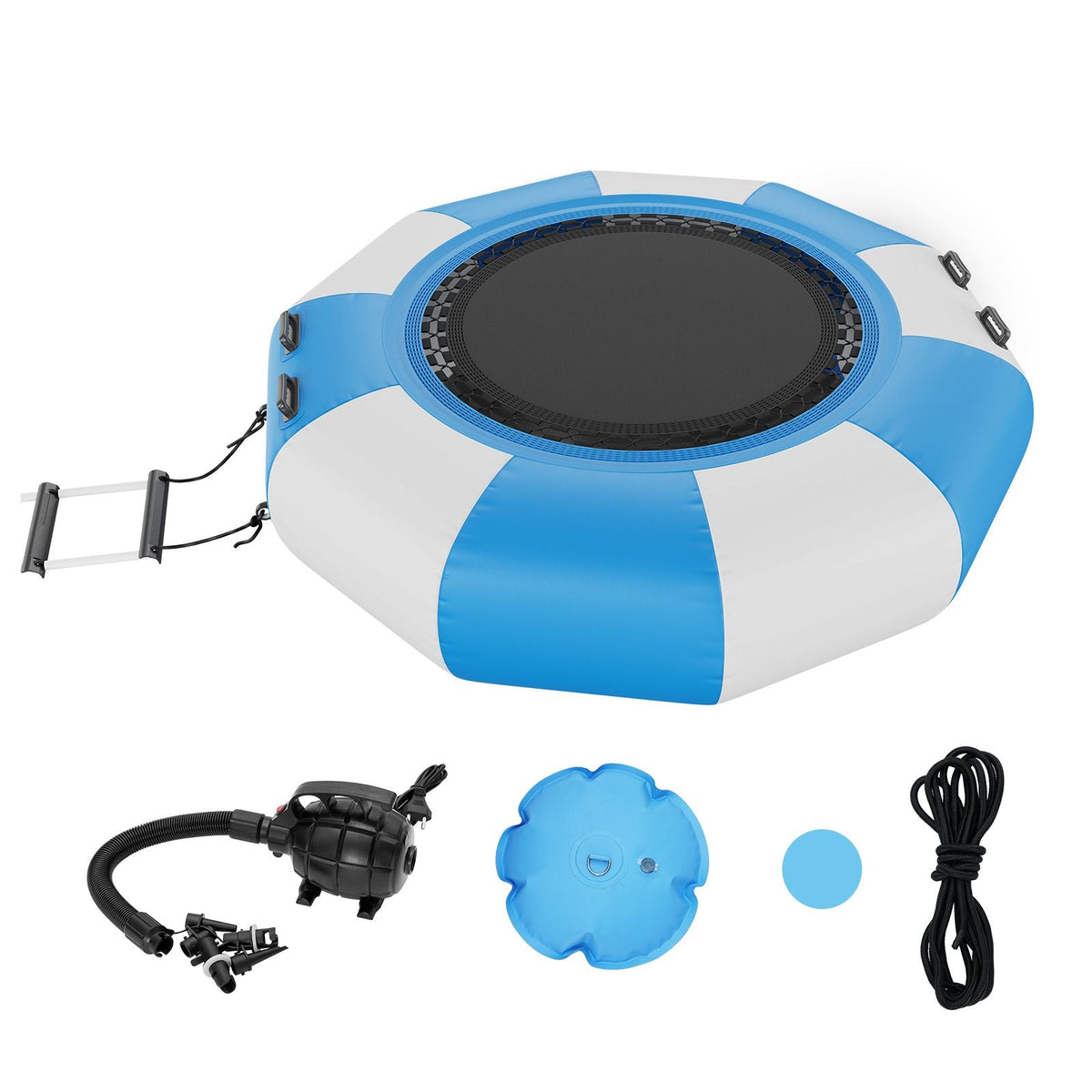 Inflatable Water Bouncer, 6.5ft Recreational Water Trampoline, Portable Bounce Swim Platform with 3-Step Ladder & Electric Air Pump, Kids Adults Floating Rebounder for Pool, Lake, Water Sports