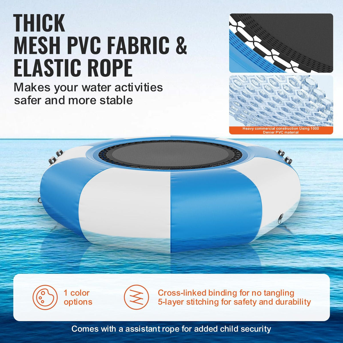 Inflatable Water Bouncer, 6.5ft Recreational Water Trampoline, Portable Bounce Swim Platform with 3-Step Ladder & Electric Air Pump, Kids Adults Floating Rebounder for Pool, Lake, Water Sports