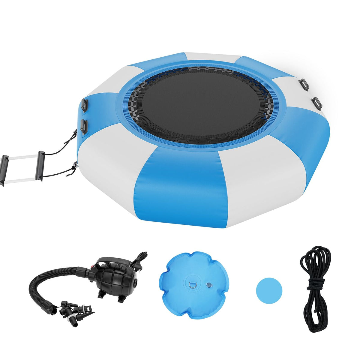 Inflatable Water Bouncer, 6.5ft Recreational Water Trampoline, Portable Bounce Swim Platform with 3-Step Ladder & Electric Air Pump, Kids Adults Floating Rebounder for Pool, Lake, Water Sports