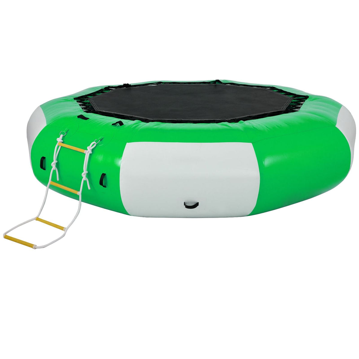 Inflatable Water Trampoline, 10ft Recreational Water Bouncer with Escalator, Round Inflatable Water Trampoline in Green and White, Floating Trampoline for Lakes, Pools, Calm Sea