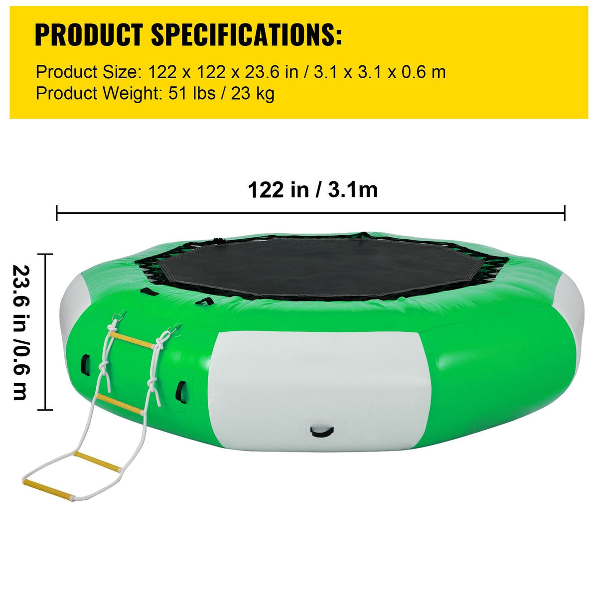 Inflatable Water Trampoline, 10ft Recreational Water Bouncer with Escalator, Round Inflatable Water Trampoline in Green and White, Floating Trampoline for Lakes, Pools, Calm Sea