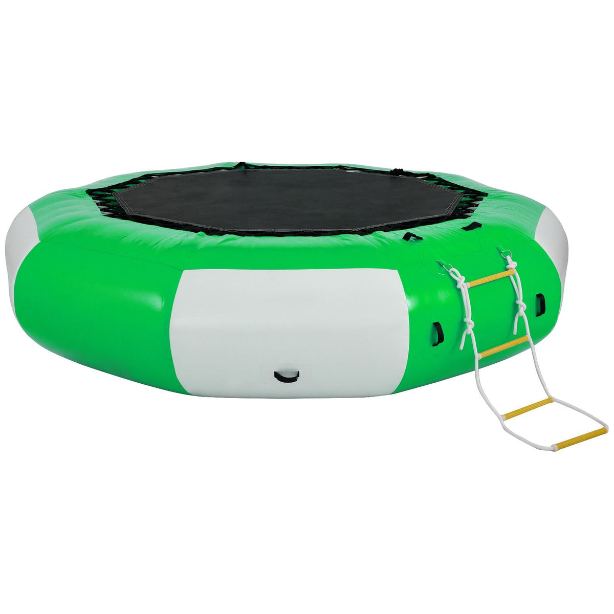 Inflatable Water Trampoline, 13ft Recreational Water Bouncer with Escalator, Round Inflatable Water Trampoline in Green and White, Floating Trampoline for Lakes, Pools, Calm Sea