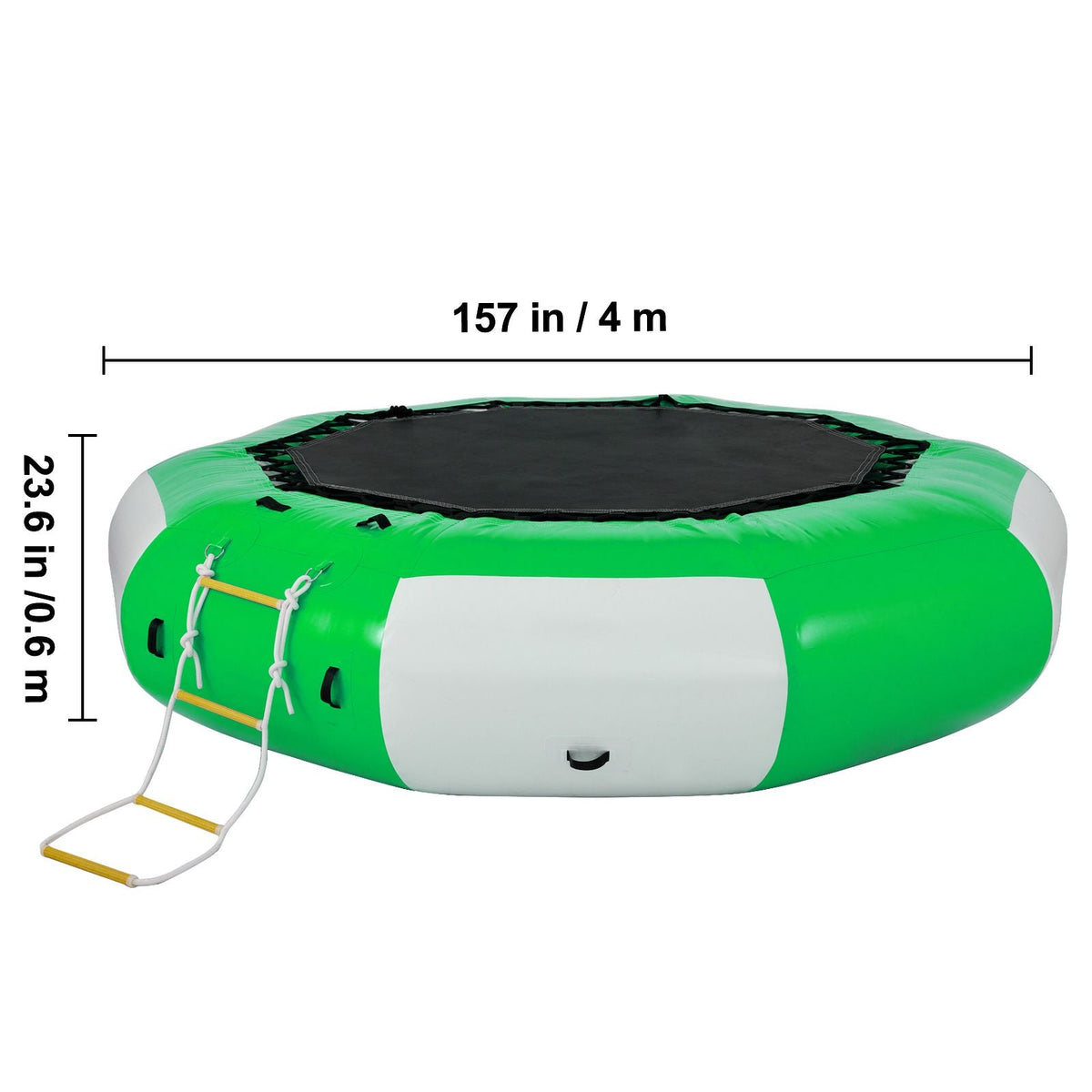 Inflatable Water Trampoline, 13ft Recreational Water Bouncer with Escalator, Round Inflatable Water Trampoline in Green and White, Floating Trampoline for Lakes, Pools, Calm Sea