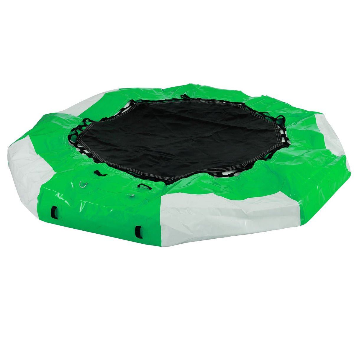 Inflatable Water Trampoline, 13ft Recreational Water Bouncer with Escalator, Round Inflatable Water Trampoline in Green and White, Floating Trampoline for Lakes, Pools, Calm Sea