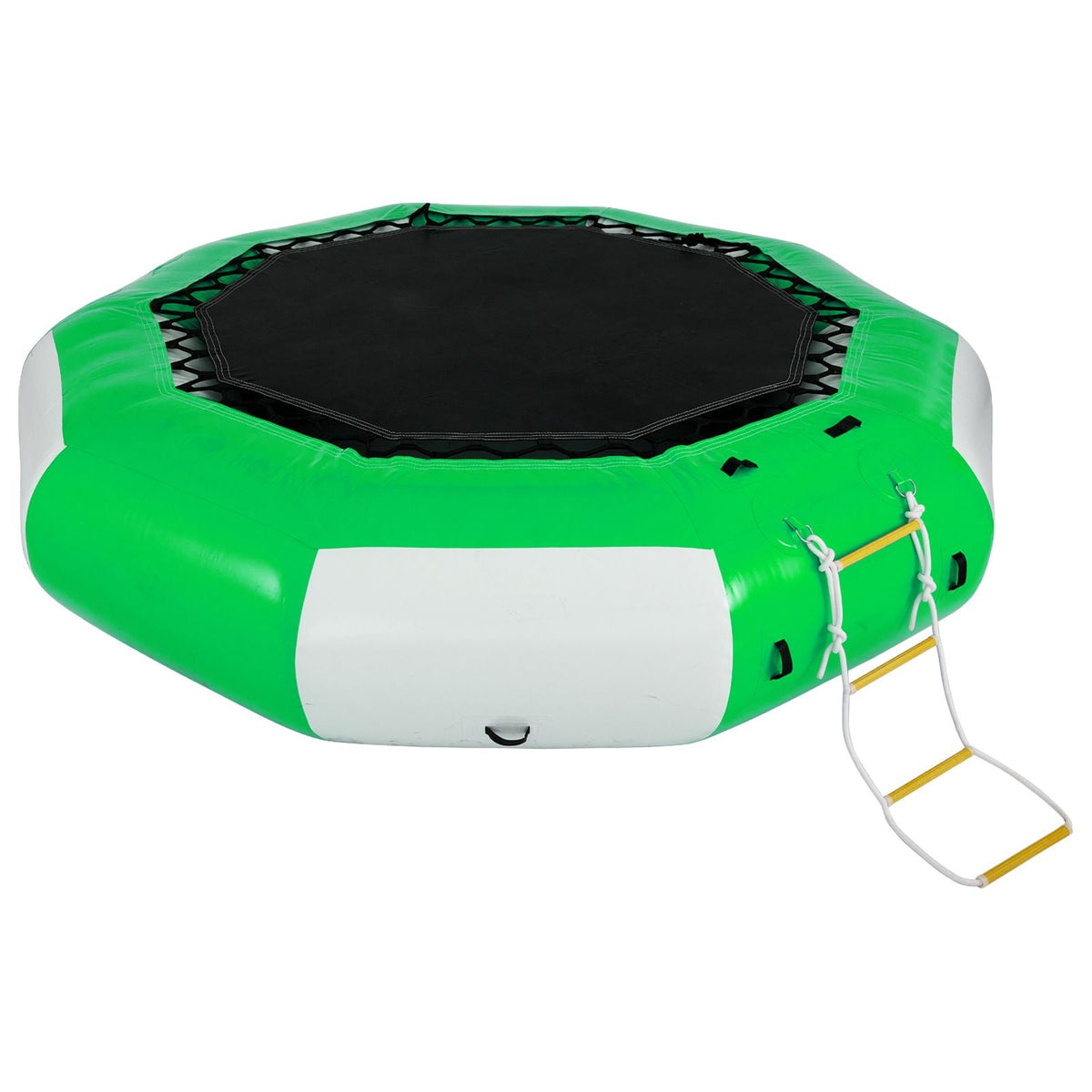 Inflatable Water Trampoline, 13ft Recreational Water Bouncer with Escalator, Round Inflatable Water Trampoline in Green and White, Floating Trampoline for Lakes, Pools, Calm Sea