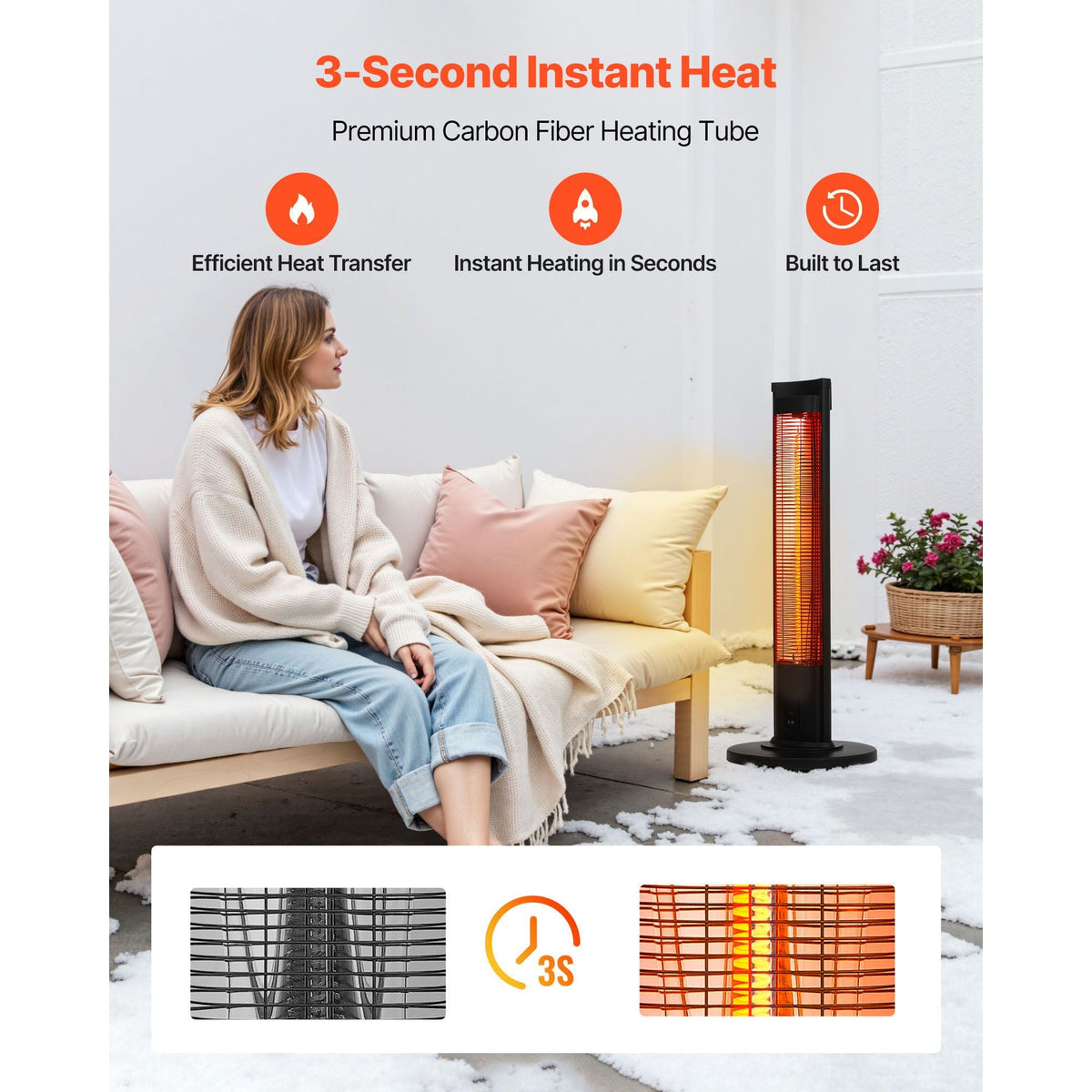 Infrared Heater, 1500W Electric Space Heater with Remote Control, 2 Speeds & Easy Operate, Indoor/Outdoor for Patio Bedroom,Studio,Porch,Dining Room,Studio