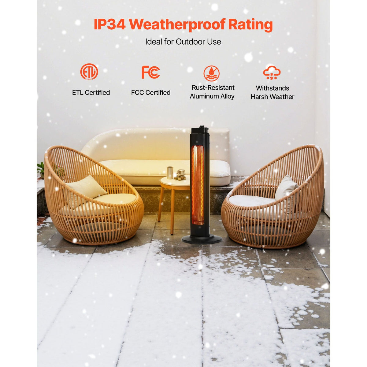 Infrared Heater, 1500W Electric Space Heater with Remote Control & 3 Speeds & 24H Timer & Multiple Security Protections, Indoor/Outdoor for Bedroom,Studio,Porch,Dining Room,Studio