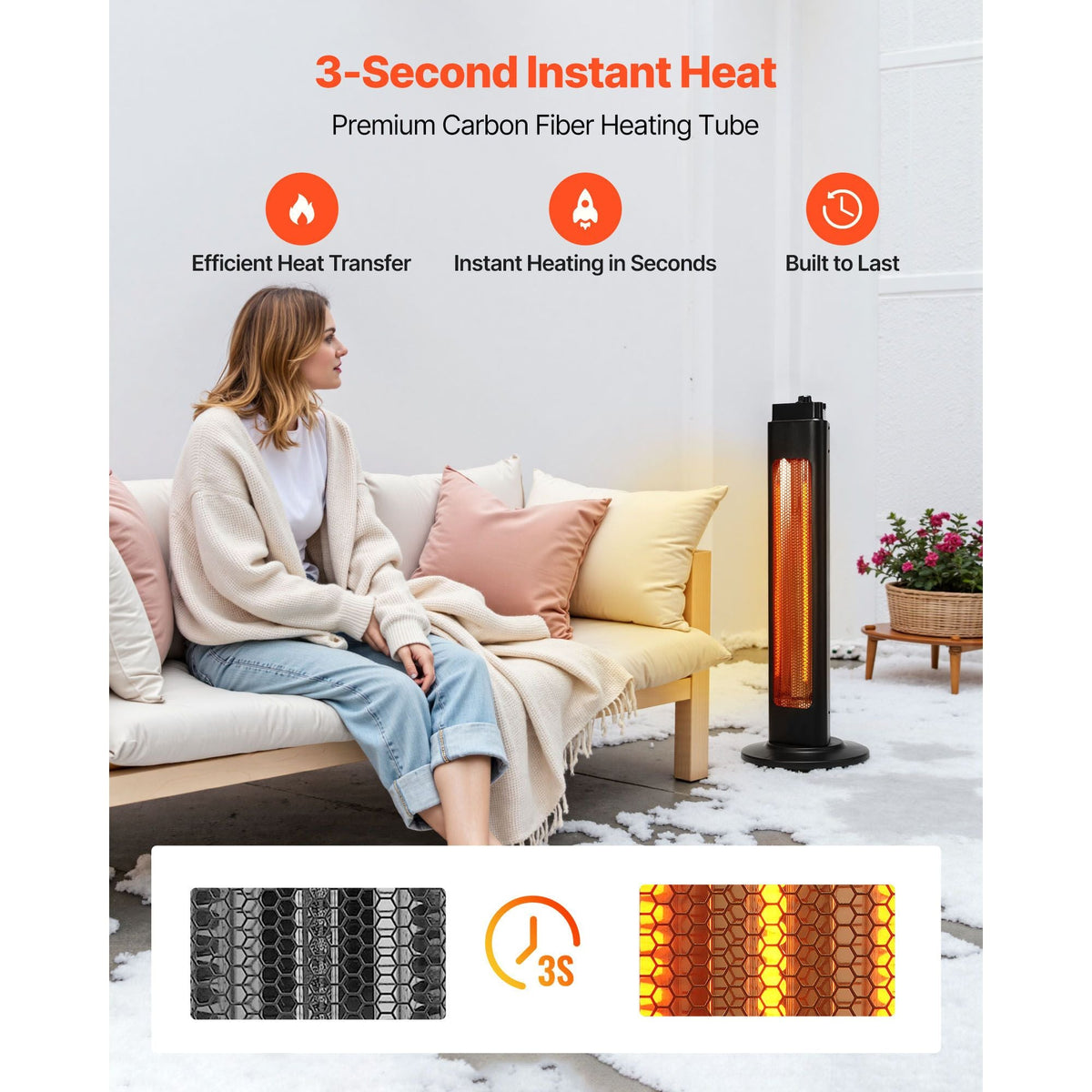 Infrared Heater, 1500W Electric Space Heater with Remote Control & 3 Speeds & 24H Timer & Multiple Security Protections, Indoor/Outdoor for Bedroom,Studio,Porch,Dining Room,Studio