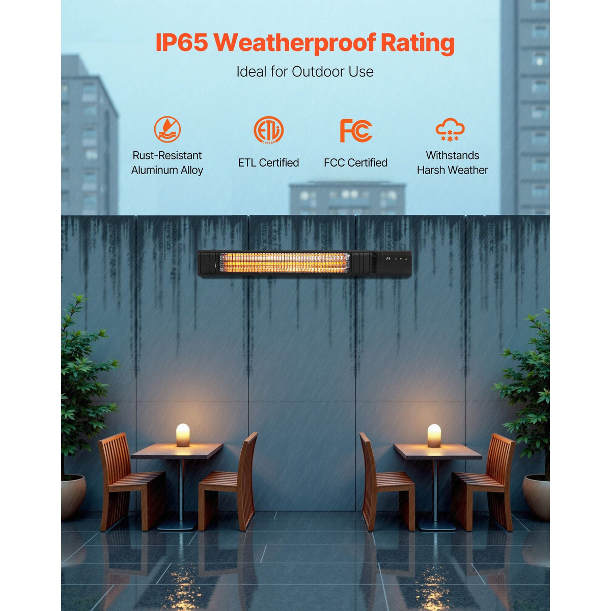 Infrared Heater, 1500W Electric Space Infrared Carbon Heater with Remote Control & 9 Speeds & 24h Timer, for Porch,Patio,Dining Room,Studio,Backyard,Garage, Wall Mount Outdoor