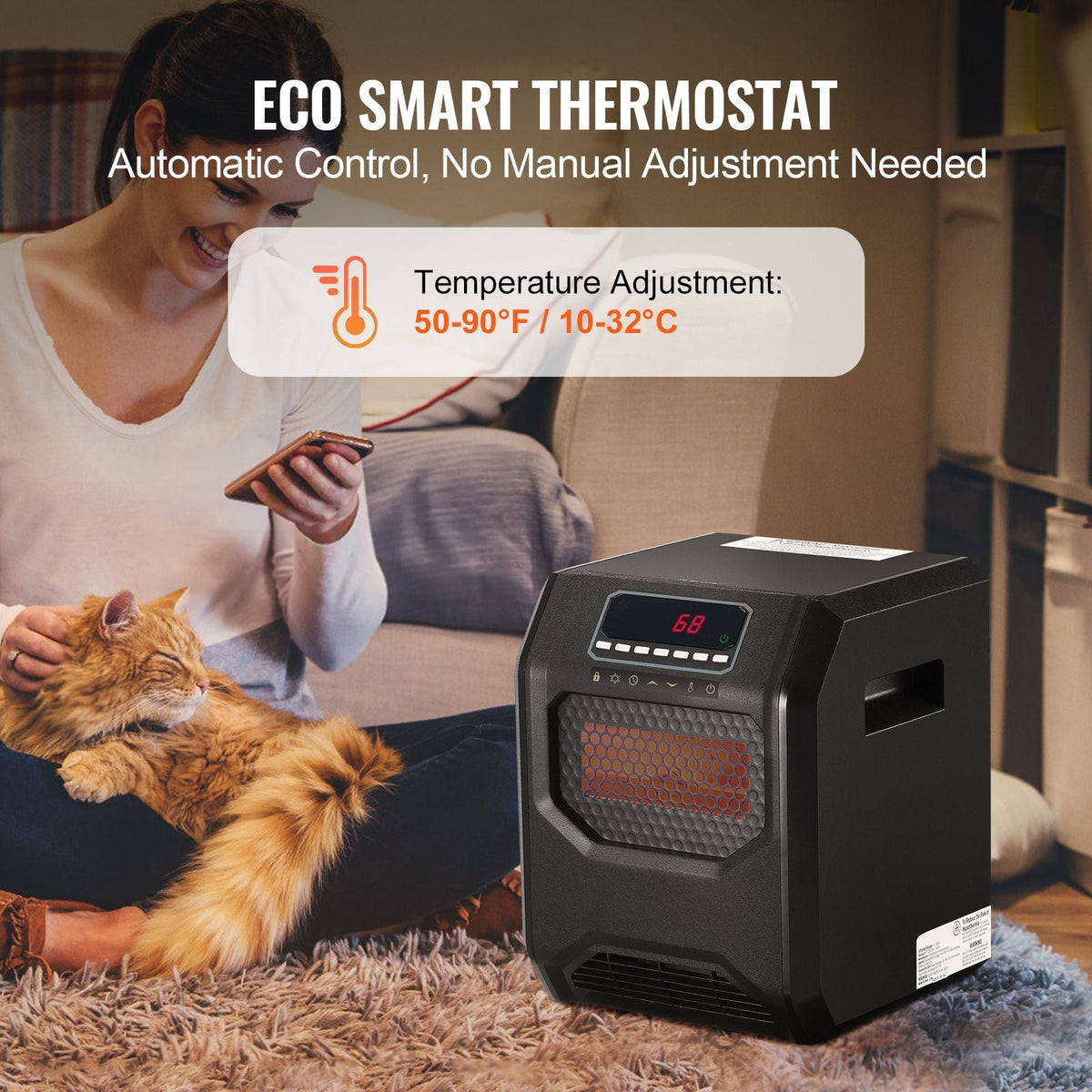 Infrared Heater, 1500W Remote Control Electric Space Heater, LED Patio Heater w/ 3 Speeds & Timer & Overheat/Tip-Over Protection & Child Lock, for Bedroom,Living Room,Nursery,Studio,ABS