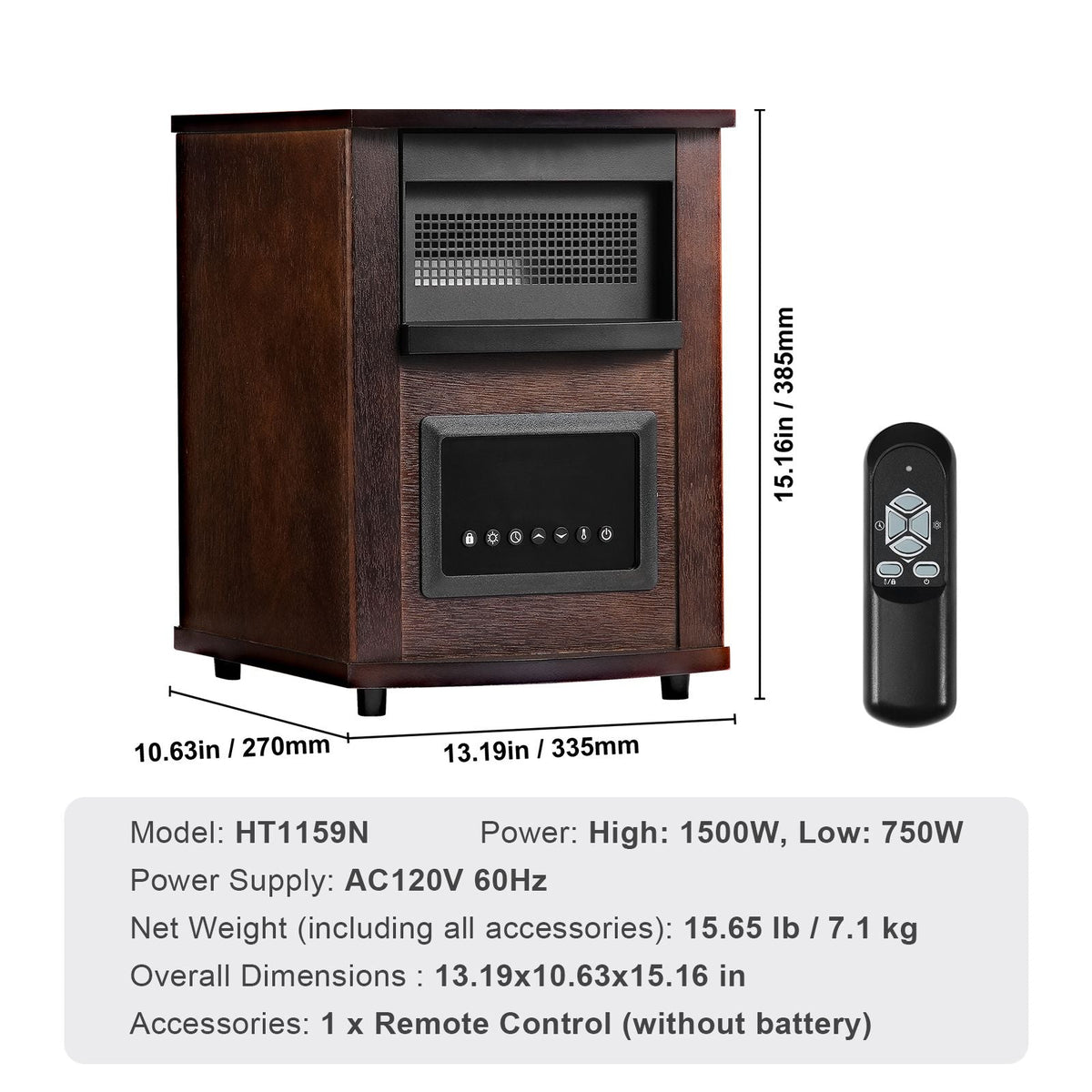 Infrared Heater, 1500W Remote Control Electric Space Heater, LED Patio Heater w/ 3 Speeds & Timer & Overheat/Tip-Over Protection & Child Lock, for Bedroom,Living Room,Nursery,Studio,MDF