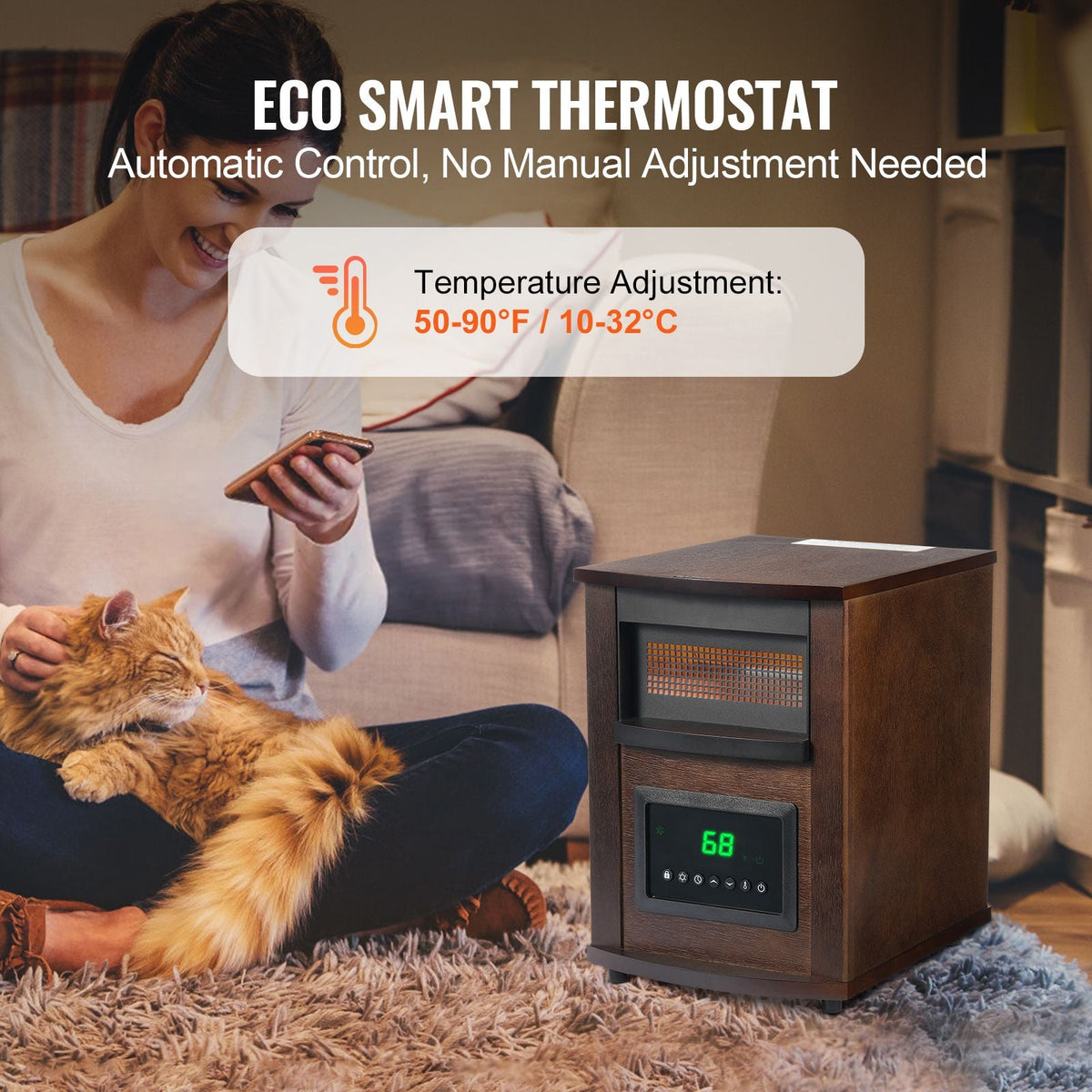 Infrared Heater, 1500W Remote Control Electric Space Heater, LED Patio Heater w/ 3 Speeds & Timer & Overheat/Tip-Over Protection & Child Lock, for Bedroom,Living Room,Nursery,Studio,MDF