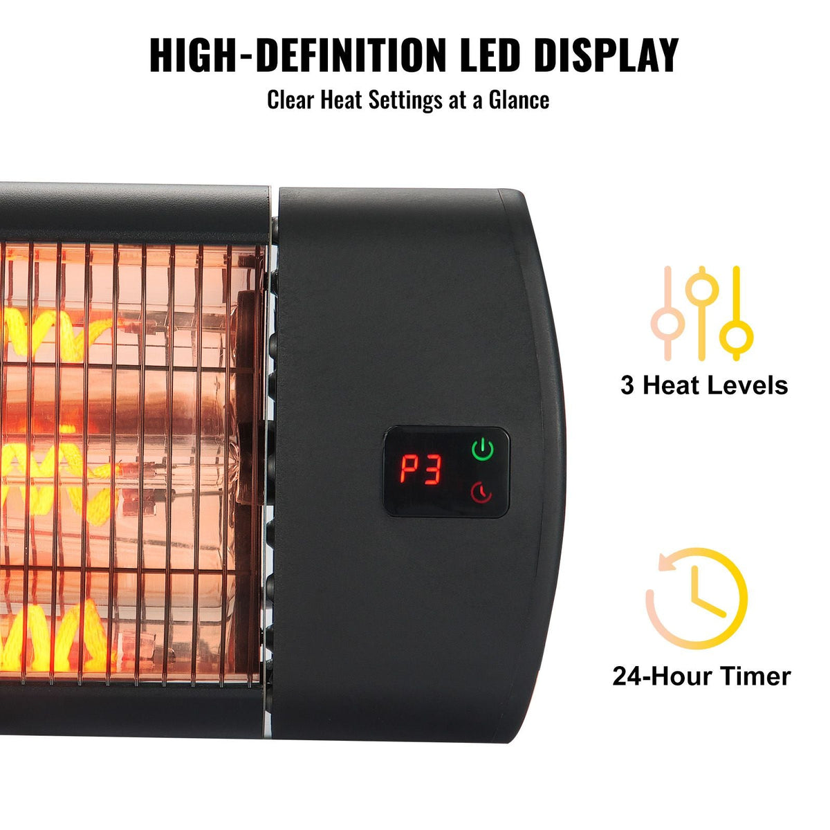 Infrared Heater, 1500W Remote Control Electric Space Heater, LED Screen Patio Heater w/ 3 Speeds & Timer, Outdoor/Outdoor for Porch,Dining Room,Studio, with Stand & Mount to Ceiling/Wall,24 in L