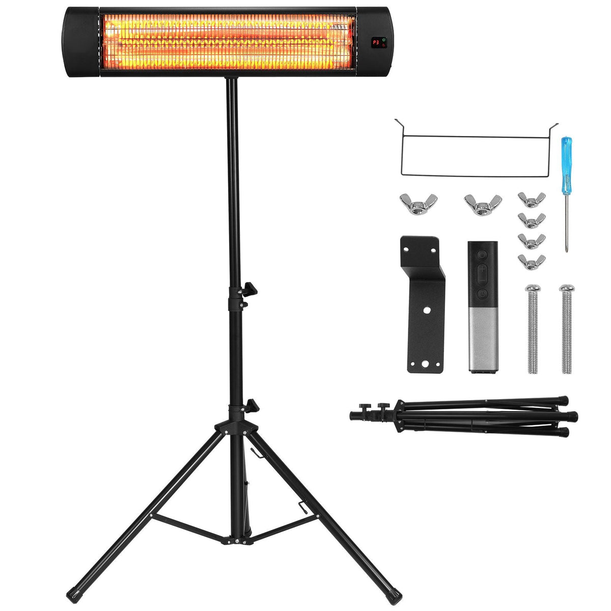 Infrared Heater, 1500W Remote Control Electric Space Heater, LED Screen Patio Heater w/ 3 Speeds & Timer, Outdoor/Outdoor for Porch,Dining Room,Studio, with Stand & Mount to Ceiling/Wall,24 in L