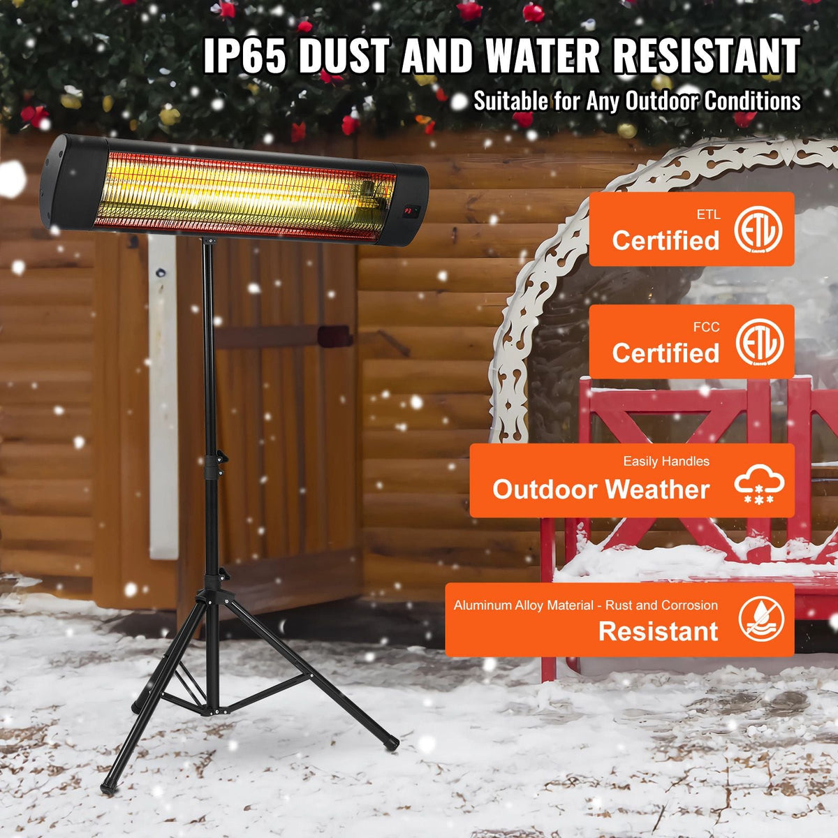 Infrared Heater, 1500W Remote Control Electric Space Heater, LED Screen Patio Heater w/ 3 Speeds & Timer, Outdoor/Outdoor for Porch,Dining Room,Studio, with Stand & Mount to Ceiling/Wall,24 in L