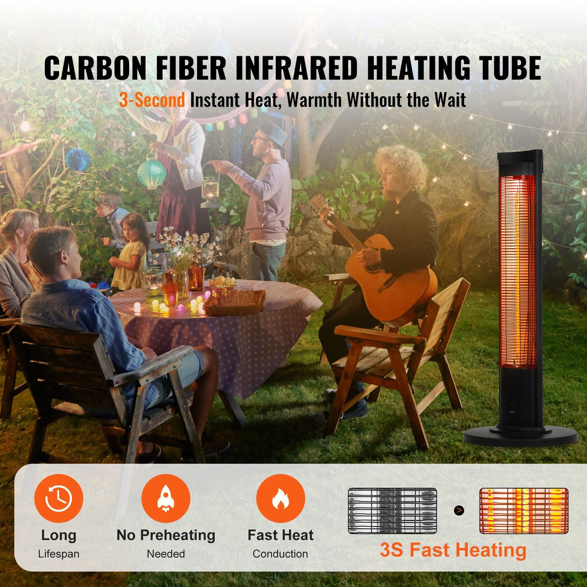Infrared Heater, 1500W Remote Control Electric Space Heater, Patio Heater w/ 3 Speeds & Timer & Tip-Over Protection, Outdoor/Outdoor for Bedroom,Studio,Porch,Dining Room,Studio, Stand,40in L
