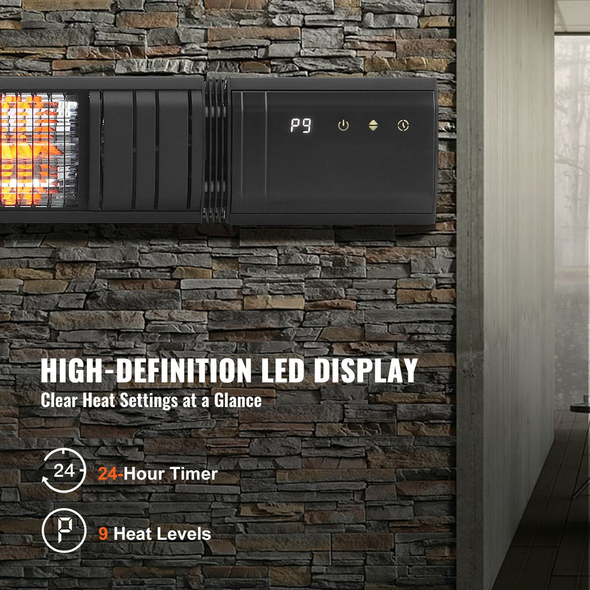 Infrared Heater, 1500W Remote Control Electric Space Infrared Heater, Carbon Infrared Outdoor Heater with 9 Speeds & 24h Timer, for Porch,Patio,Dining Room,Studio,Backyard,Garage, Wall Mount