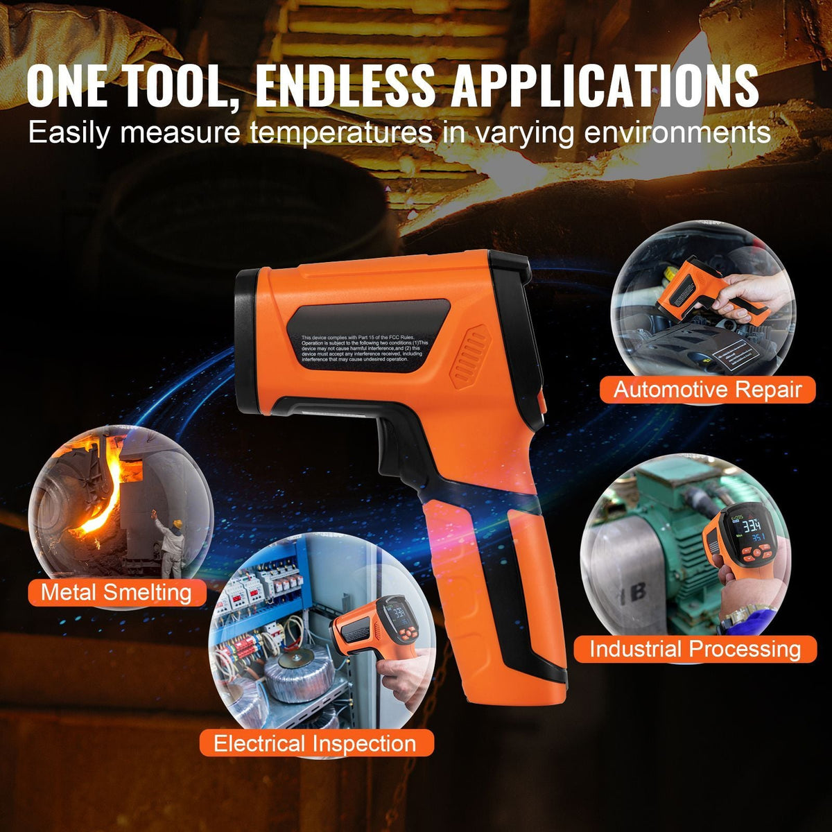 Infrared Thermometer, -40~2732 Fahrenheit Dual Laser Temperature Gun Non-Contact, Handheld IR Heat Temperature Gun with Adjustable Emissivity for Cooking/Pizza Oven/Engine(Not for Human)