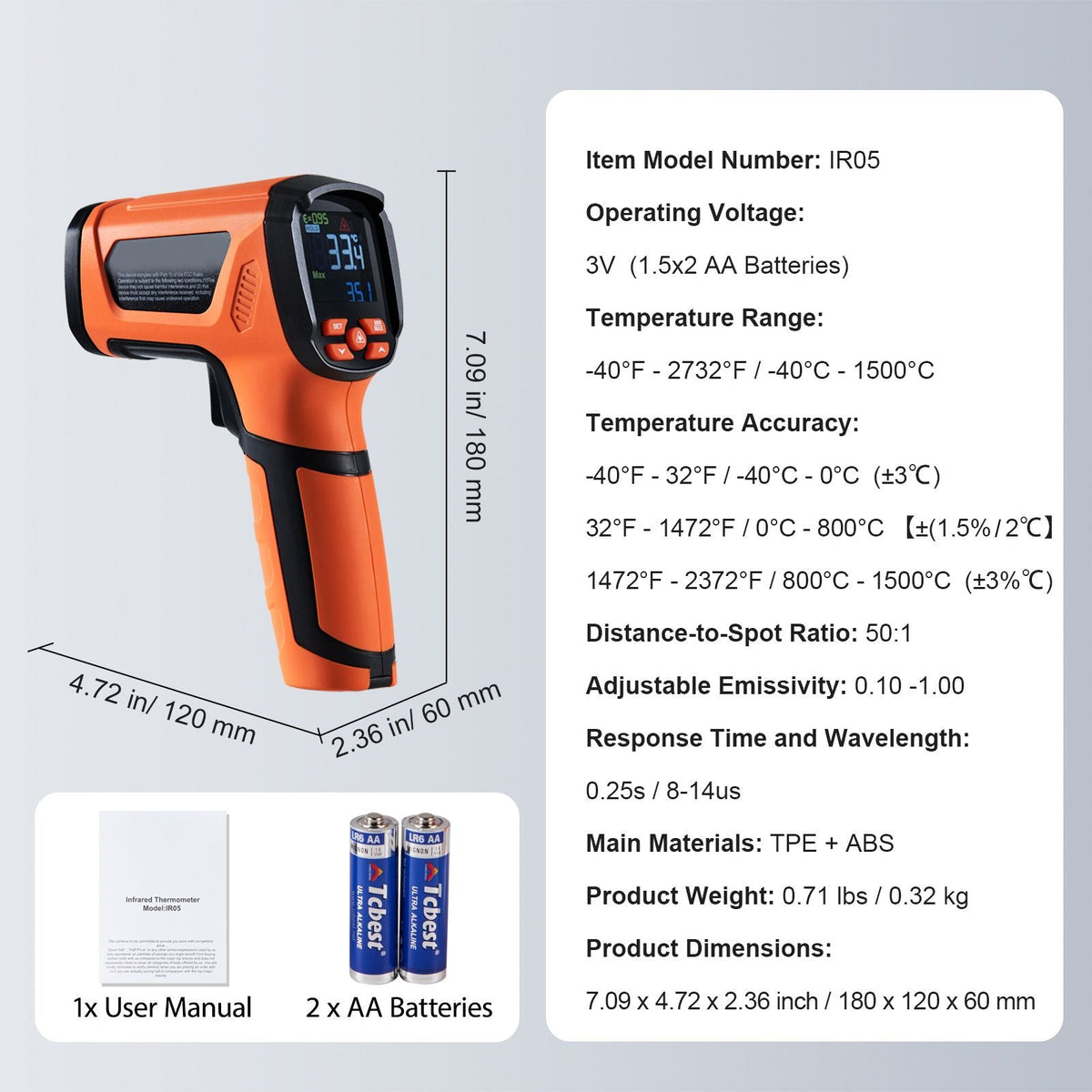 Infrared Thermometer, -40~2732 Fahrenheit Dual Laser Temperature Gun Non-Contact, Handheld IR Heat Temperature Gun with Adjustable Emissivity for Cooking/Pizza Oven/Engine(Not for Human)
