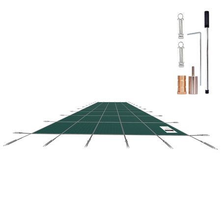 Inground Pool Safety Cover, 14 ft x 26 ft Rectangular Winter Pool Cover, Triple Stitched, High Strength Mesh PP Material with Good Rain Permeability, Installation Hardware Included, Green