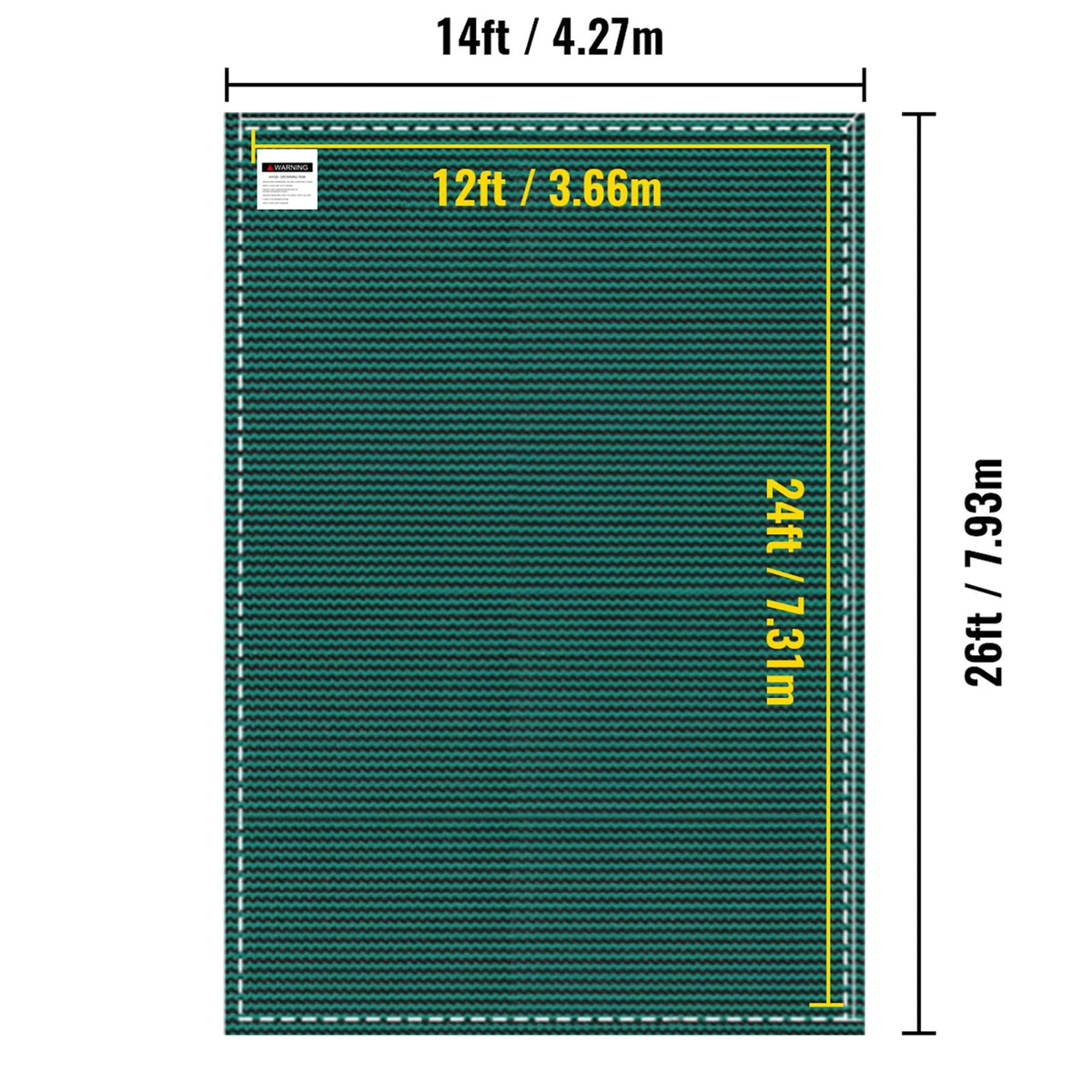 Inground Pool Safety Cover, 14 ft x 26 ft Rectangular Winter Pool Cover, Triple Stitched, High Strength Mesh PP Material with Good Rain Permeability, Installation Hardware Included, Green