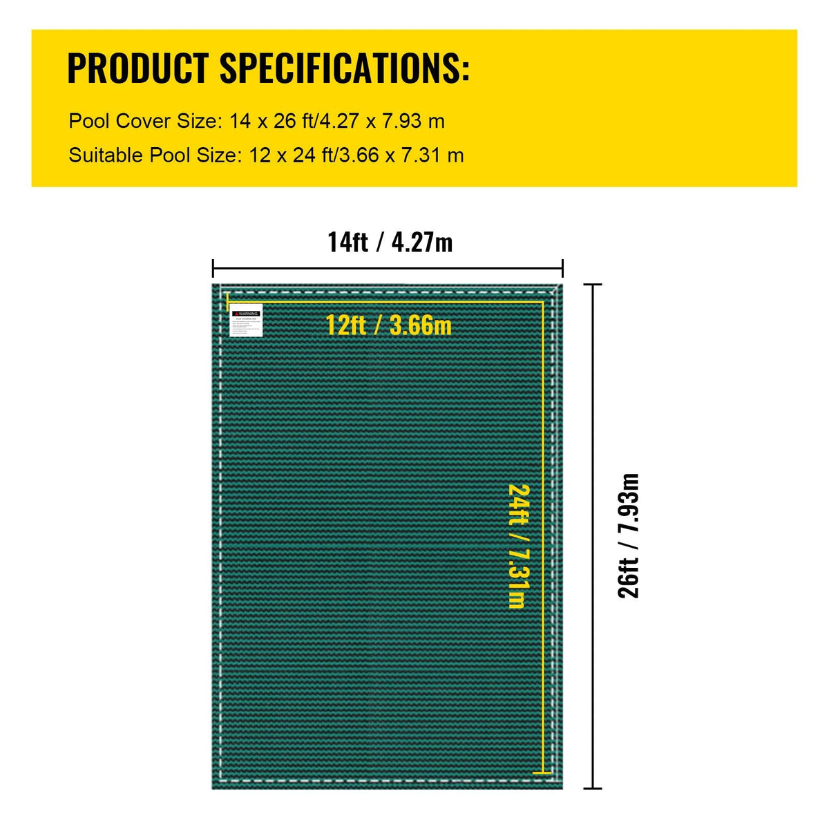 Inground Pool Safety Cover, 14 ft x 26 ft Rectangular Winter Pool Cover, Triple Stitched, High Strength Mesh PP Material with Good Rain Permeability, Installation Hardware Included, Green