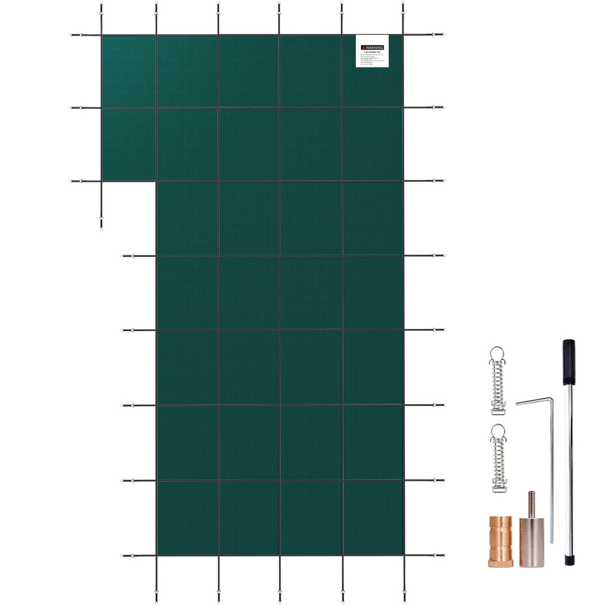 Inground Pool Safety Cover, 18 ft x 34 ft Rectangular Winter Pool Cover with Left Step, Triple Stitched, High Strength Mesh PP Material, Good Rain Permeability, Installation Hardware Included