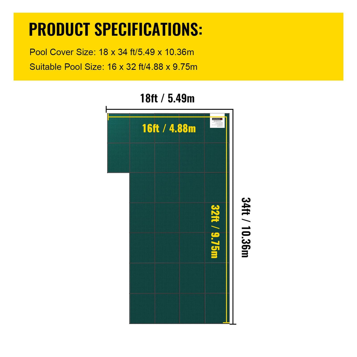 Inground Pool Safety Cover, 18 ft x 34 ft Rectangular Winter Pool Cover with Left Step, Triple Stitched, High Strength Mesh PP Material, Good Rain Permeability, Installation Hardware Included