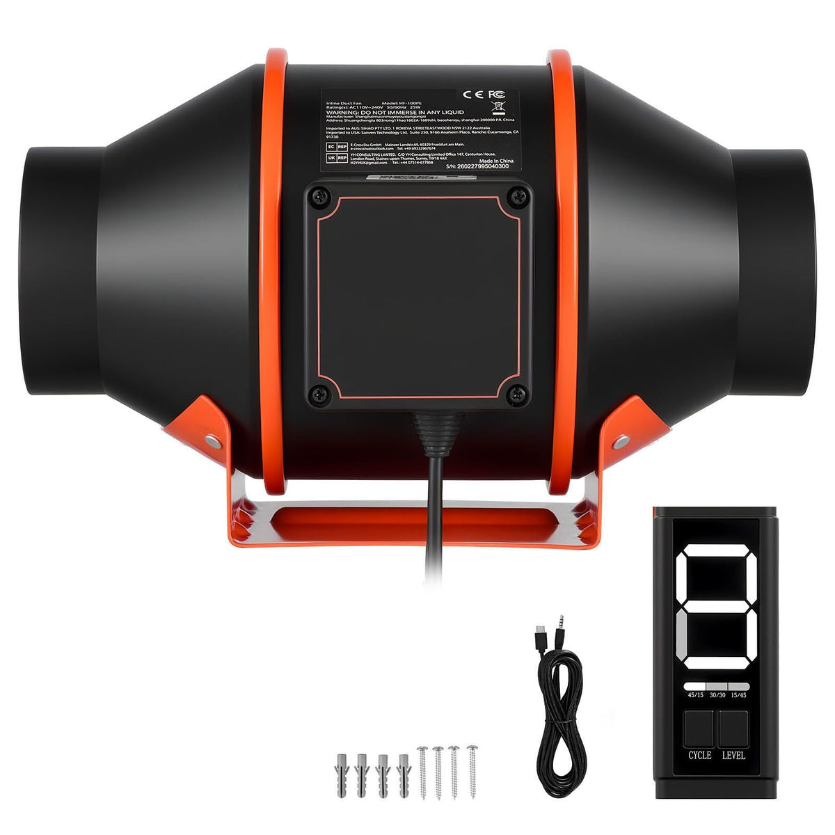 Inline Duct Fan, 205 CFM 4 inch EC Motor Ventilation Fan with 3-Speed Circulation, 10-Speed PWM Controller, Timer-Controlled Operation, Cooling for Grow Tents, Indoor Gardening, Hydroponics