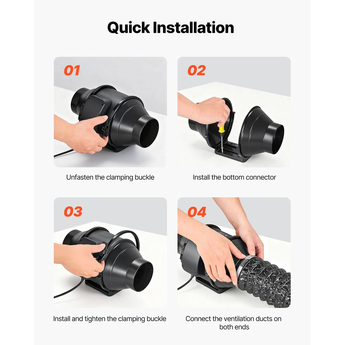 Inline Duct Fan, 4 in Quiet Inline Exhaust Fan, 180 CFM Powerful AC-Motor Ventilation Fans for Cooling Booster, High Air Flow, Vent Blower Fans for Indoor Grow Tents Basement Hydroponics