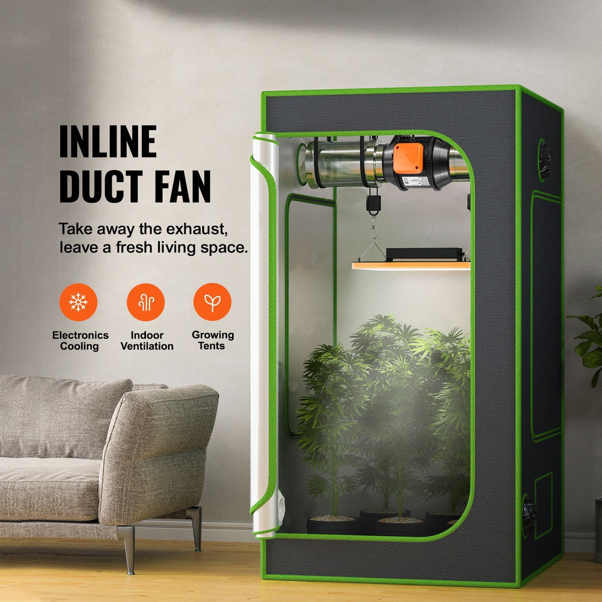 Inline Duct Fan, 4-Inch 200 CFM with Variable Speed Controller, Quiet AC-motor Ventilation Exhaust Fan for Cooling Booster, Grow Tents, Hydroponics