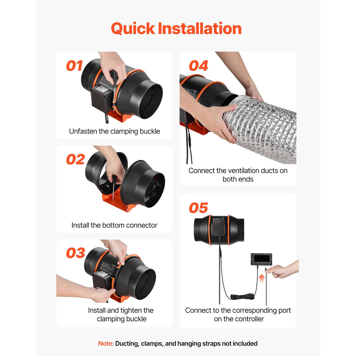 Inline Duct Fan, 402 CFM 6 inch EC Motor Exhaust Ventilation Fan with 10-Speed, PWM Controller, App Control, Temperature Humidity Sensor, Cooling for Grow Tent, Indoor Gardening, Hydroponics